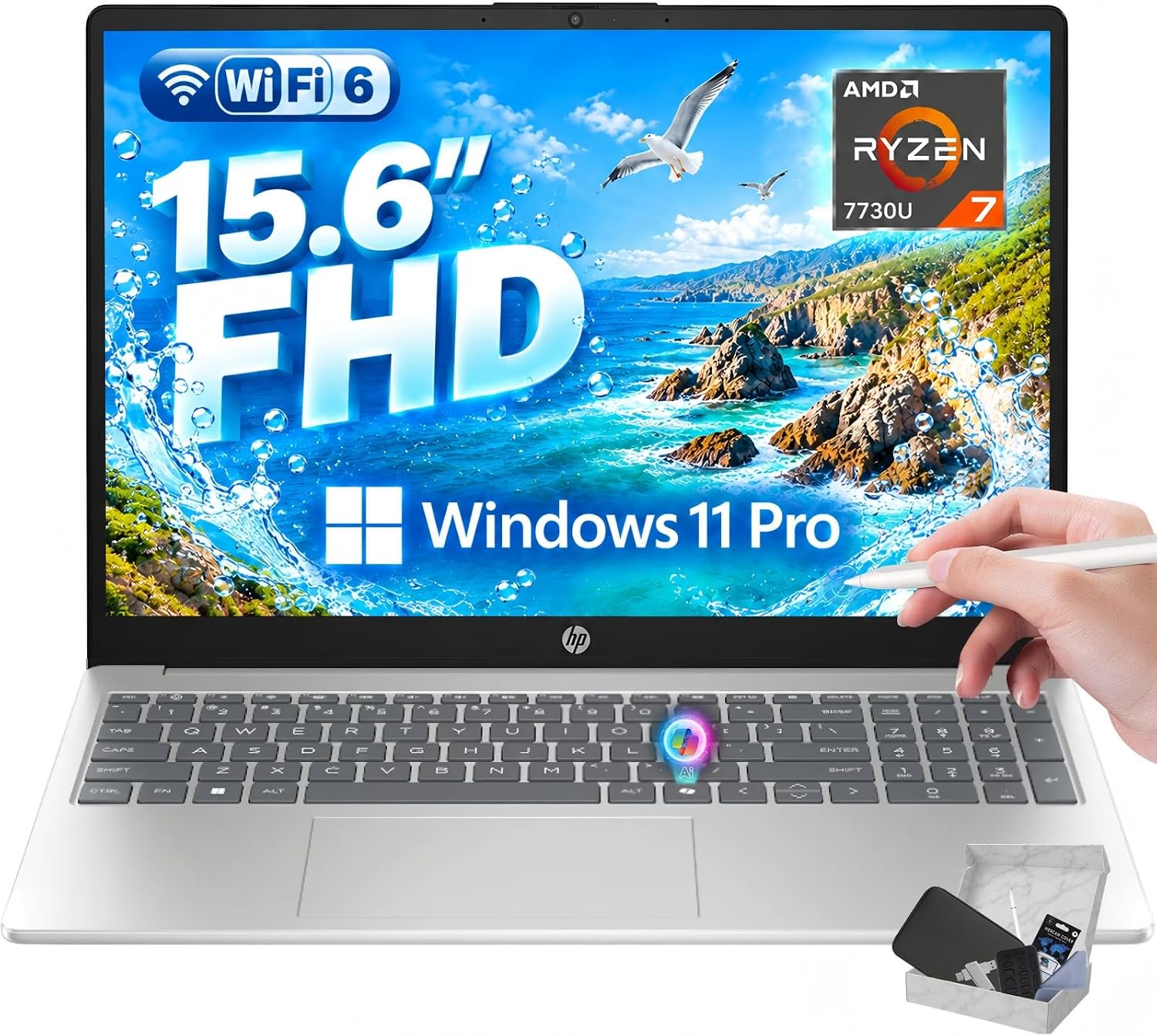 Detalle de HP Touchscreen Laptop, Ryzen 7 7730U