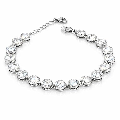 Detalle de SAGA GIOIELLI Bracciale tennis in acciaio inox con zirconi, regolabile