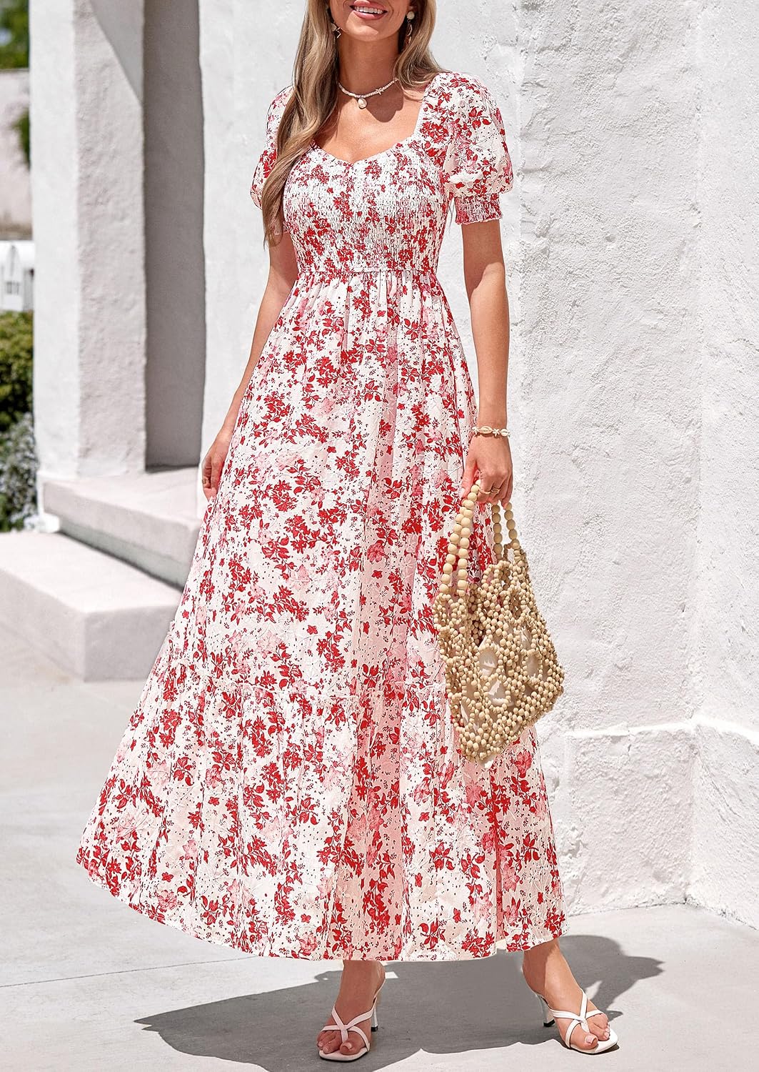 Thumbnail 2 de PRETTYGARDEN Women's Floral Boho Maxi Dress with Smocked Eyelet - 2026 Summer