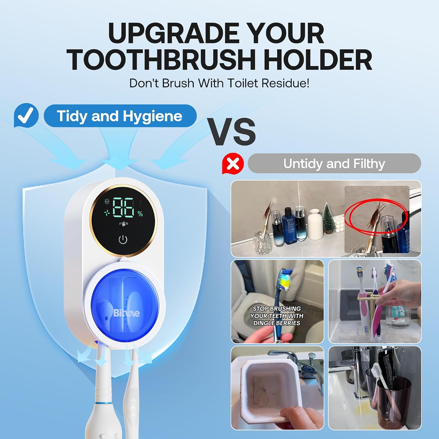 Detalle de Bitvae cleaning 2.0 Toothbrush Holder with Infrared Sensor and UVA+UVC Cleaning
