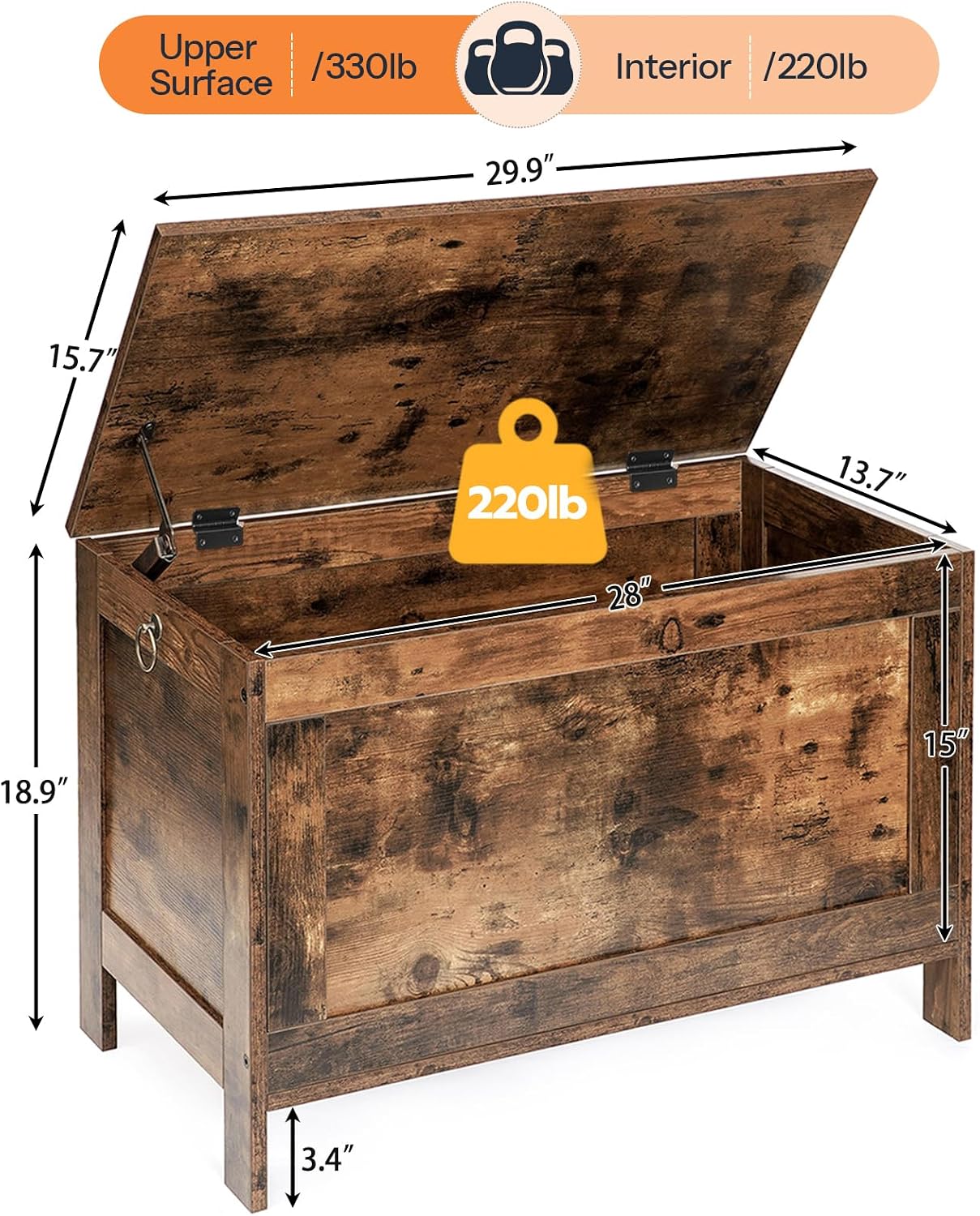 Detalle de HOOBRO BF75CW01G1 Toy Box 29.9×15.7×18.9 in