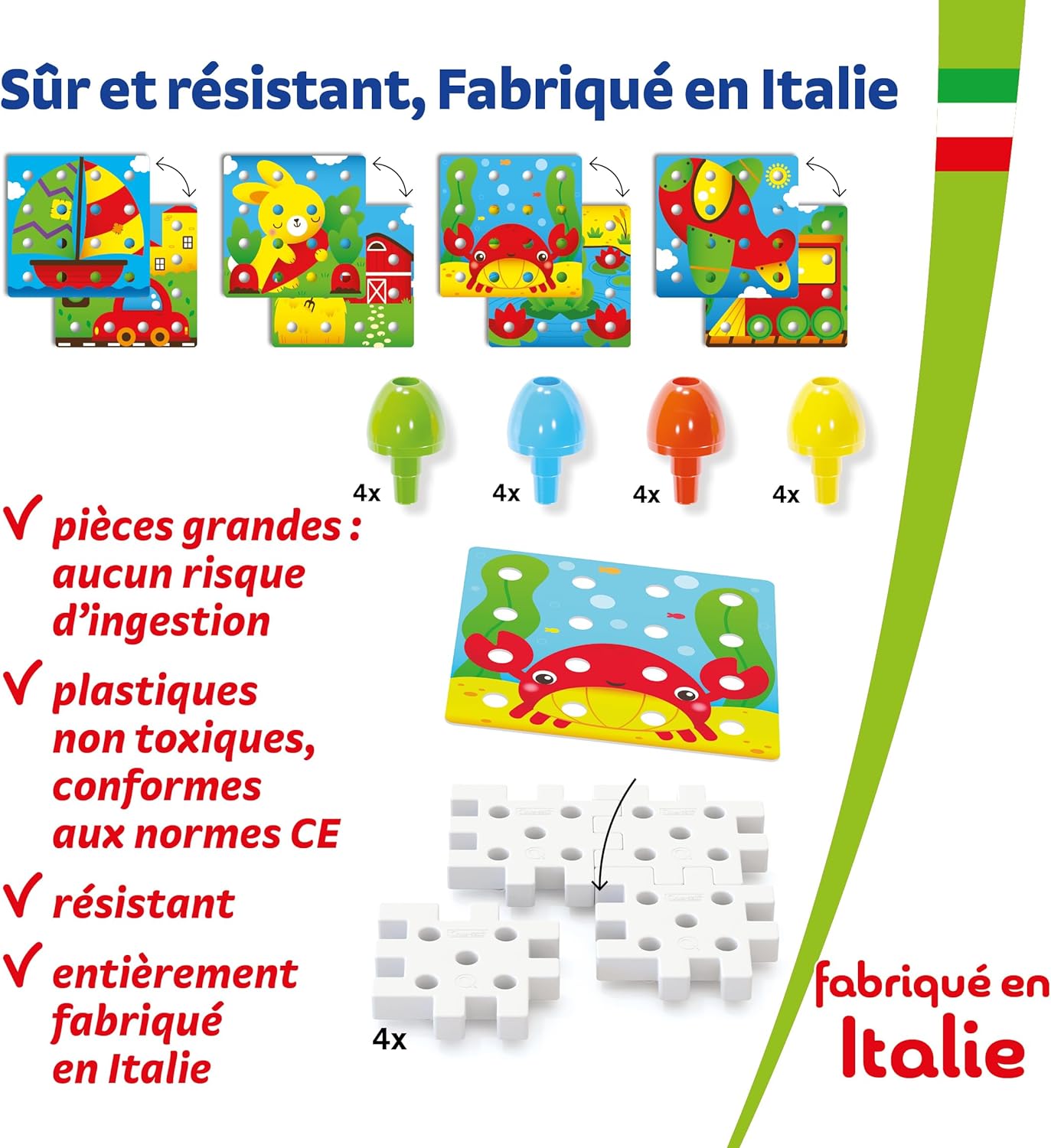 Thumbnail 6 de Quercetti Jumbo Peggy, 20 pièces – Jeu de mosaïque et de construction Montessori pour enfants 2–5 ans