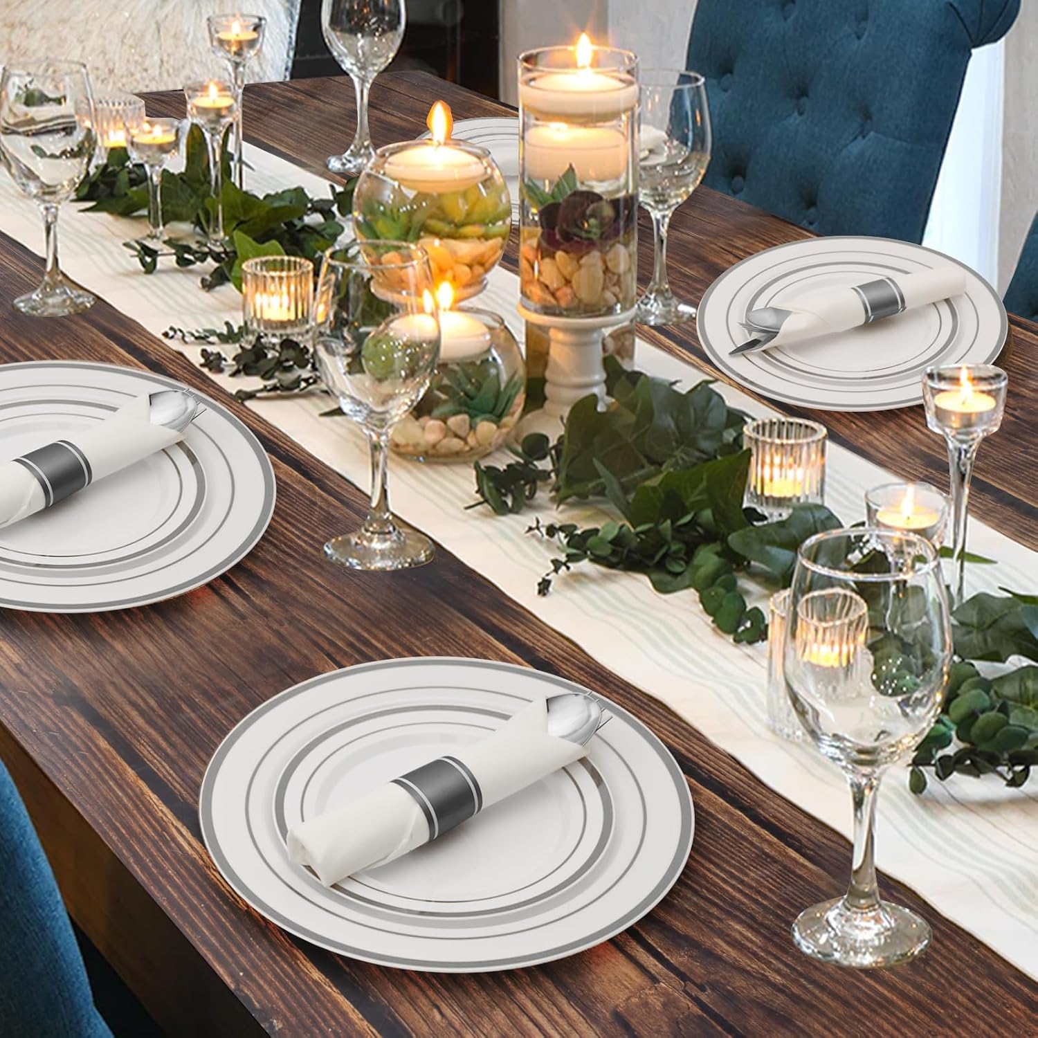 Thumbnail 5 de Goodluck 350 Piece Silver Plastic Dinnerware Set for 50 Guests