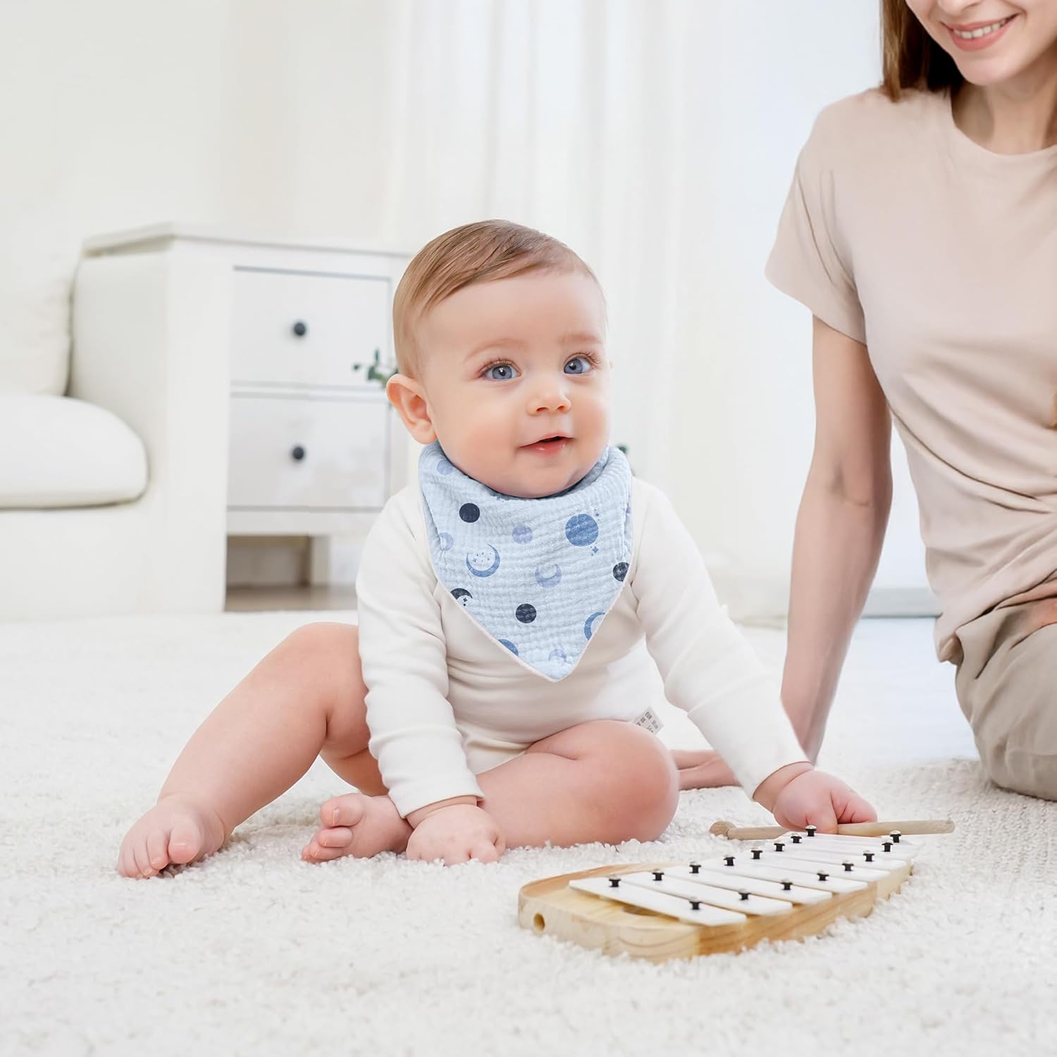 Thumbnail 3 de Susurration 10er Set Baby-Dreieckstücher aus Musselin – verstellbares Sabberlätzchen für Jungen & Mädchen