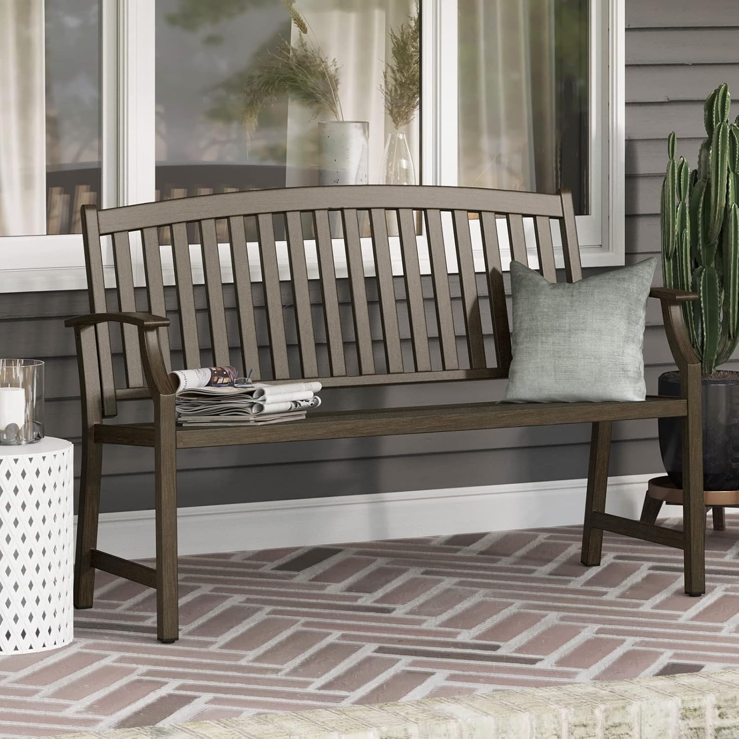 Thumbnail 6 de Grand patio Outdoor Bench (Dark Brown) – anti-rust metal frame garden bench, 300kg capacity