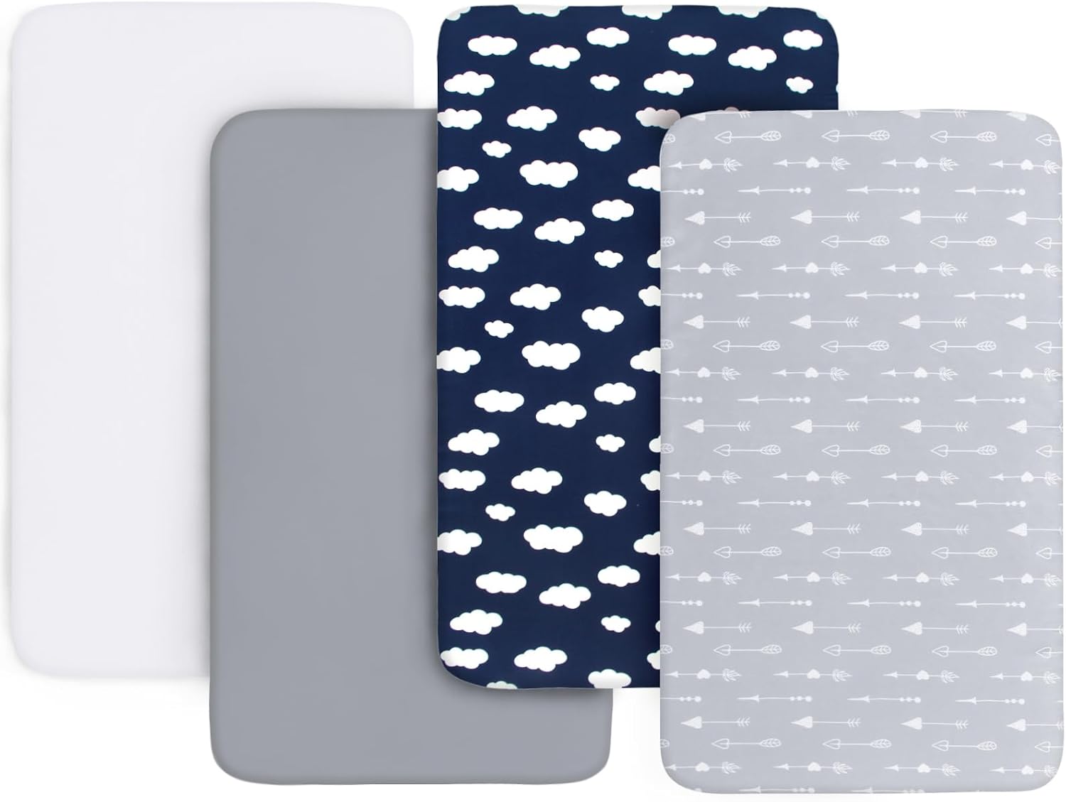 Detalle de Biloban 4-Pack Fitted Mini Crib Sheets, Soft Microfiber in Gray, Navy & White