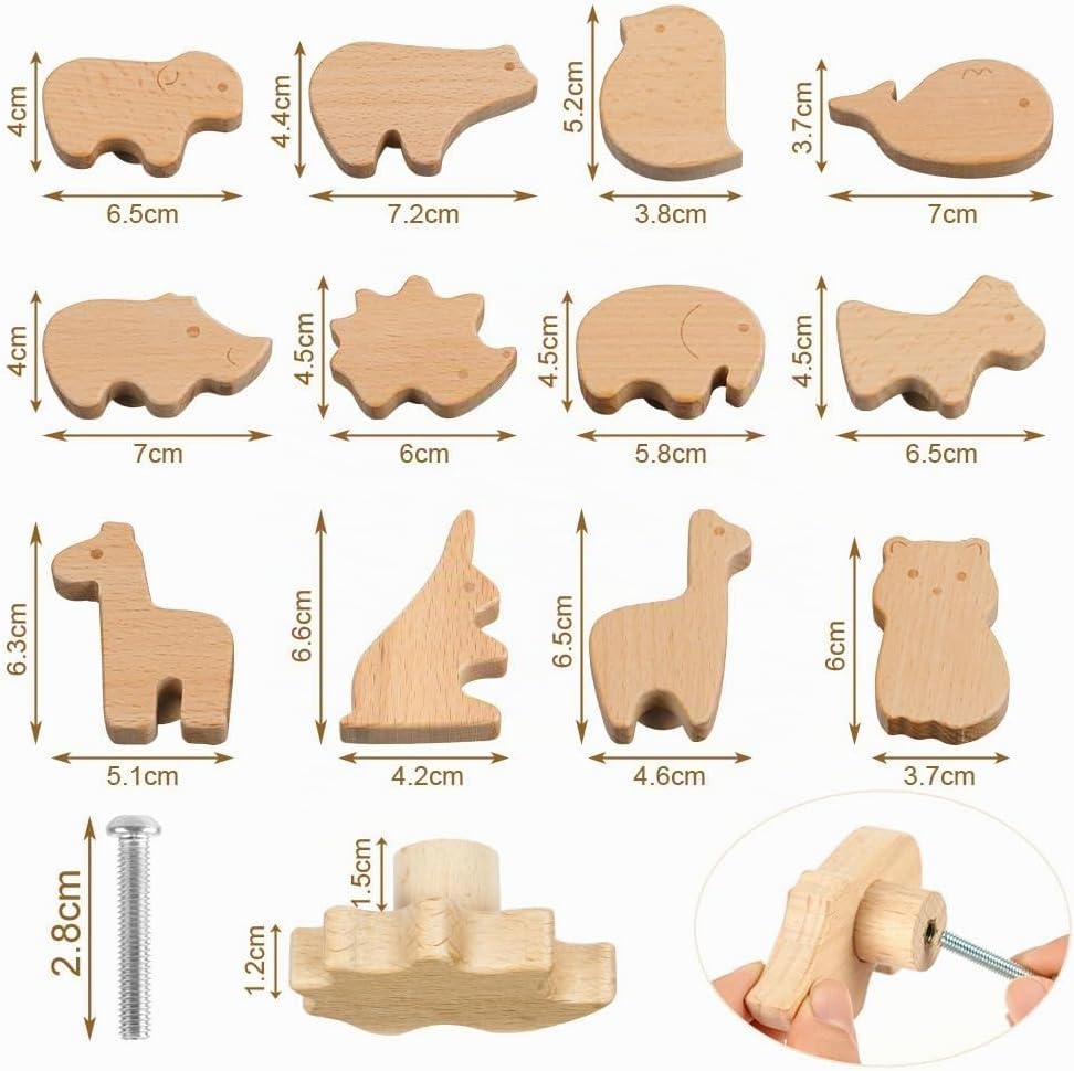 Thumbnail 1 de Aolso: Set di 12 manopole per cassetti in legno con viti incluse – forme animali