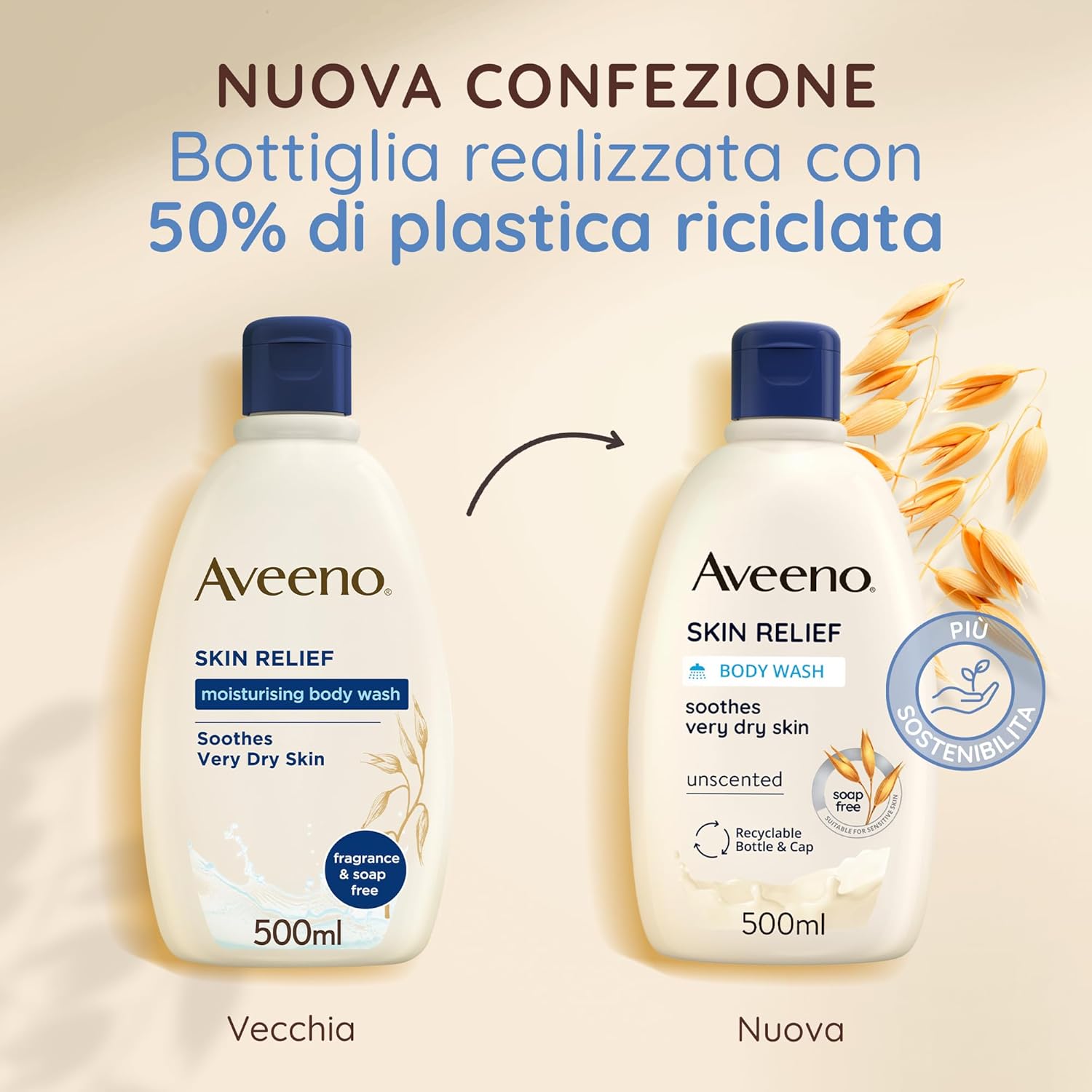 Detalle de Aveeno Skin Relief Bagno Doccia: Bagnoschiuma lenitivo senza sapone per pelli molto secche e sensibili, 500 ml