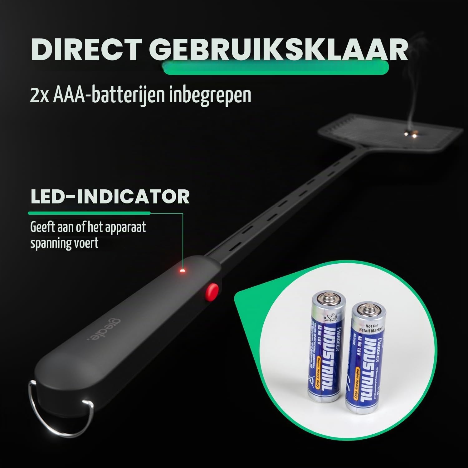 Detalle 1 de Greate 901019-2 elektrische vliegenmepper, set van 2 op batterijen