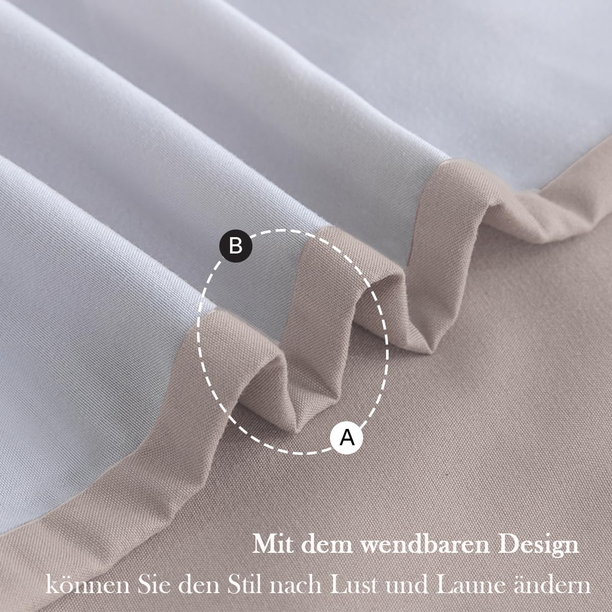 Detalle de Nesture Wendebettwäsche 200x200 beige/weiß – 3-teiliges Microfaser-Set mit Reißverschluss
