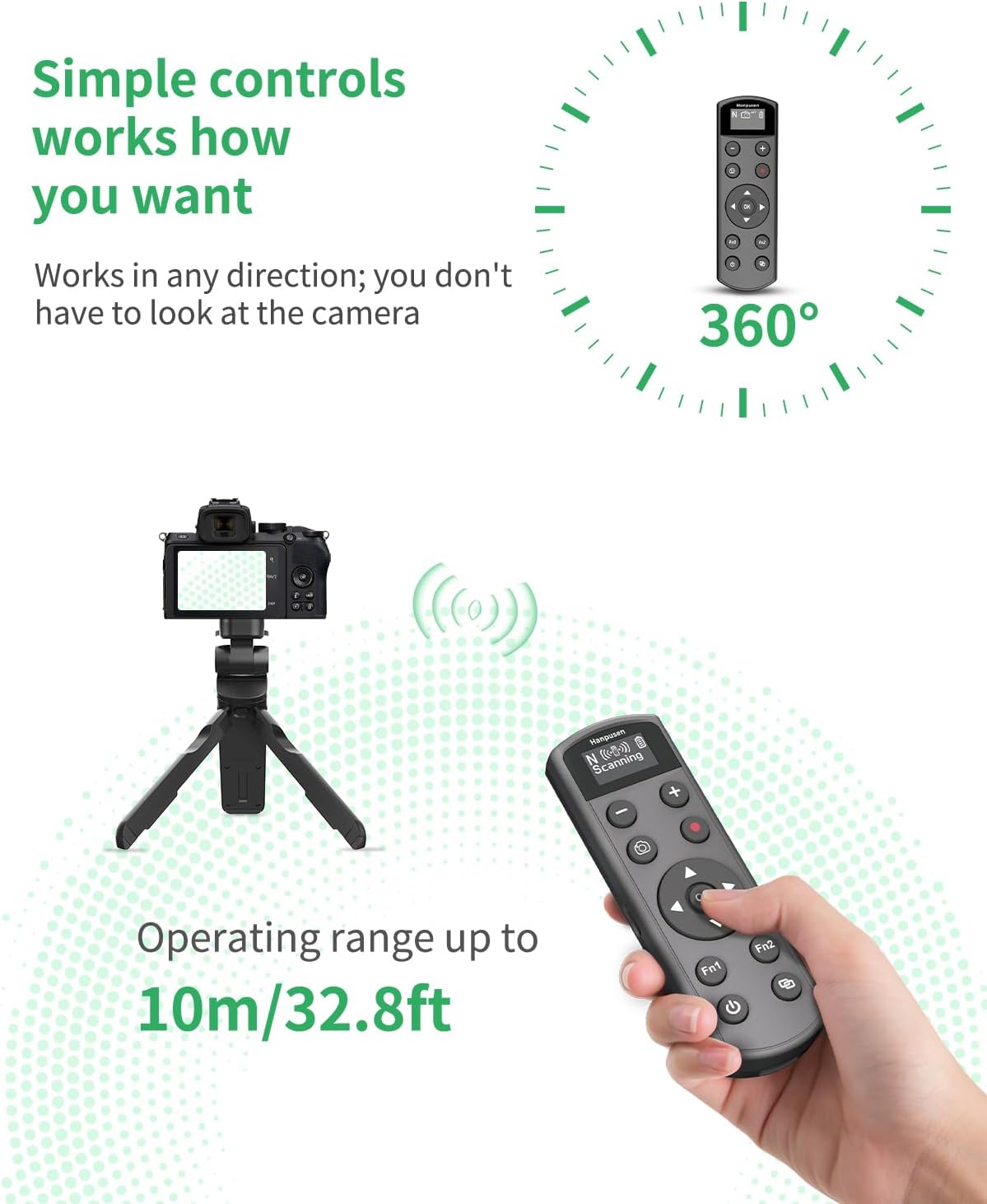 Detalle de Hanpusen Wireless Shutter Release with OLED for Nikon Z6 II/Z7 II etc. Rechargeable, Aiming for Practical Flexibility