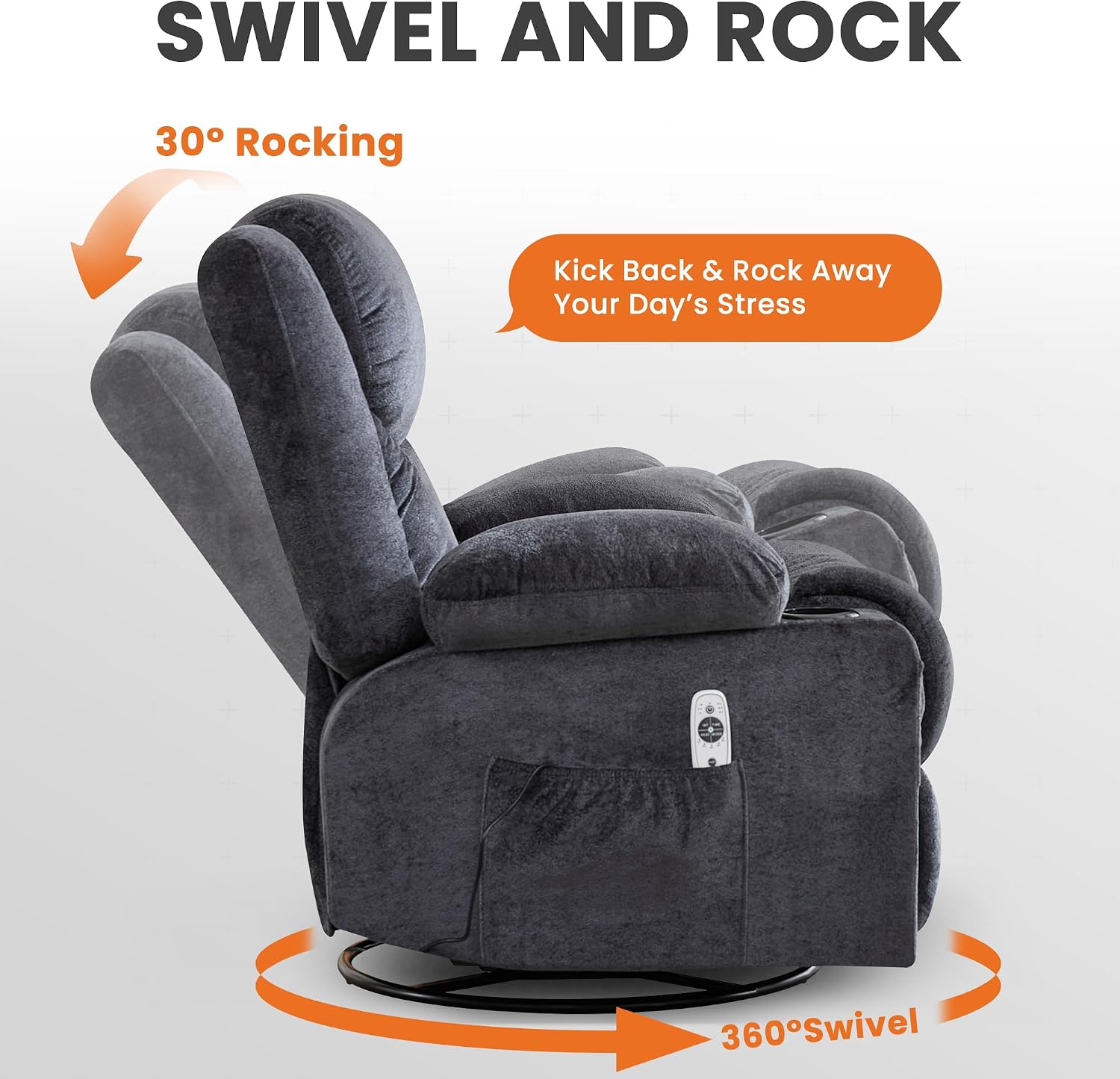 Detalle 2 de BOSMILLER Swivel Recliner Chair with 350 lb Capacity
