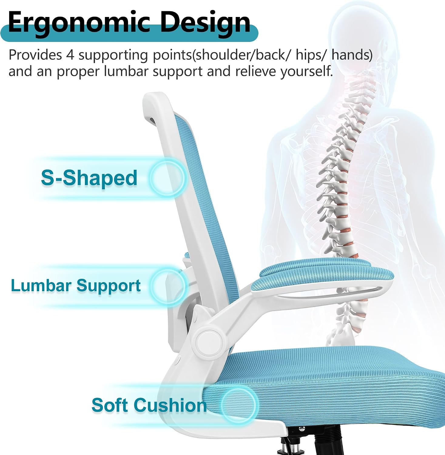 Detalle de FelixKing Office Chair (Ergonomic Mesh Desk Chair) with Adjustable Lumbar Support and Flip-up Armrests