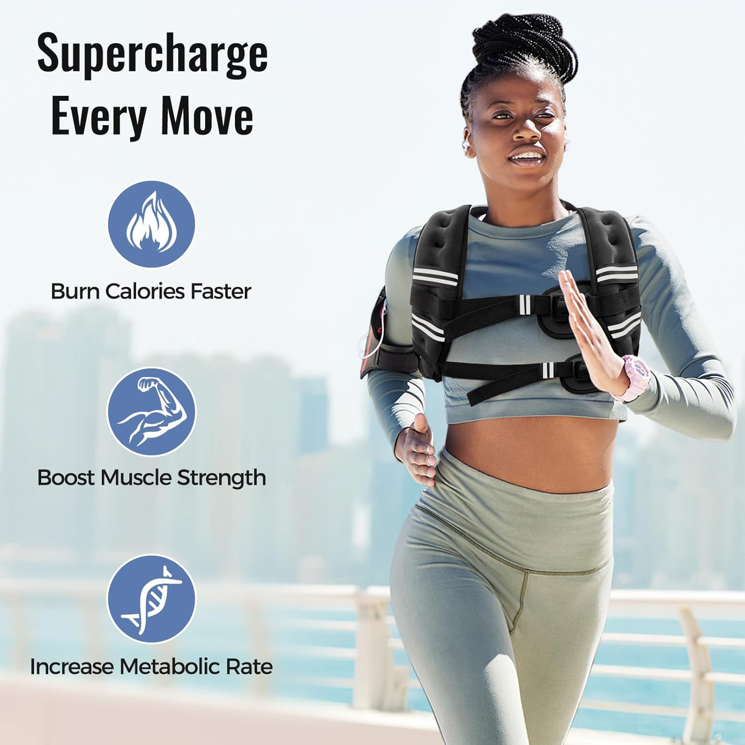 Detalle 2 de Zeerun Weighted Vest for Men and Women with Reflective Stripes and Adjustable Buckle