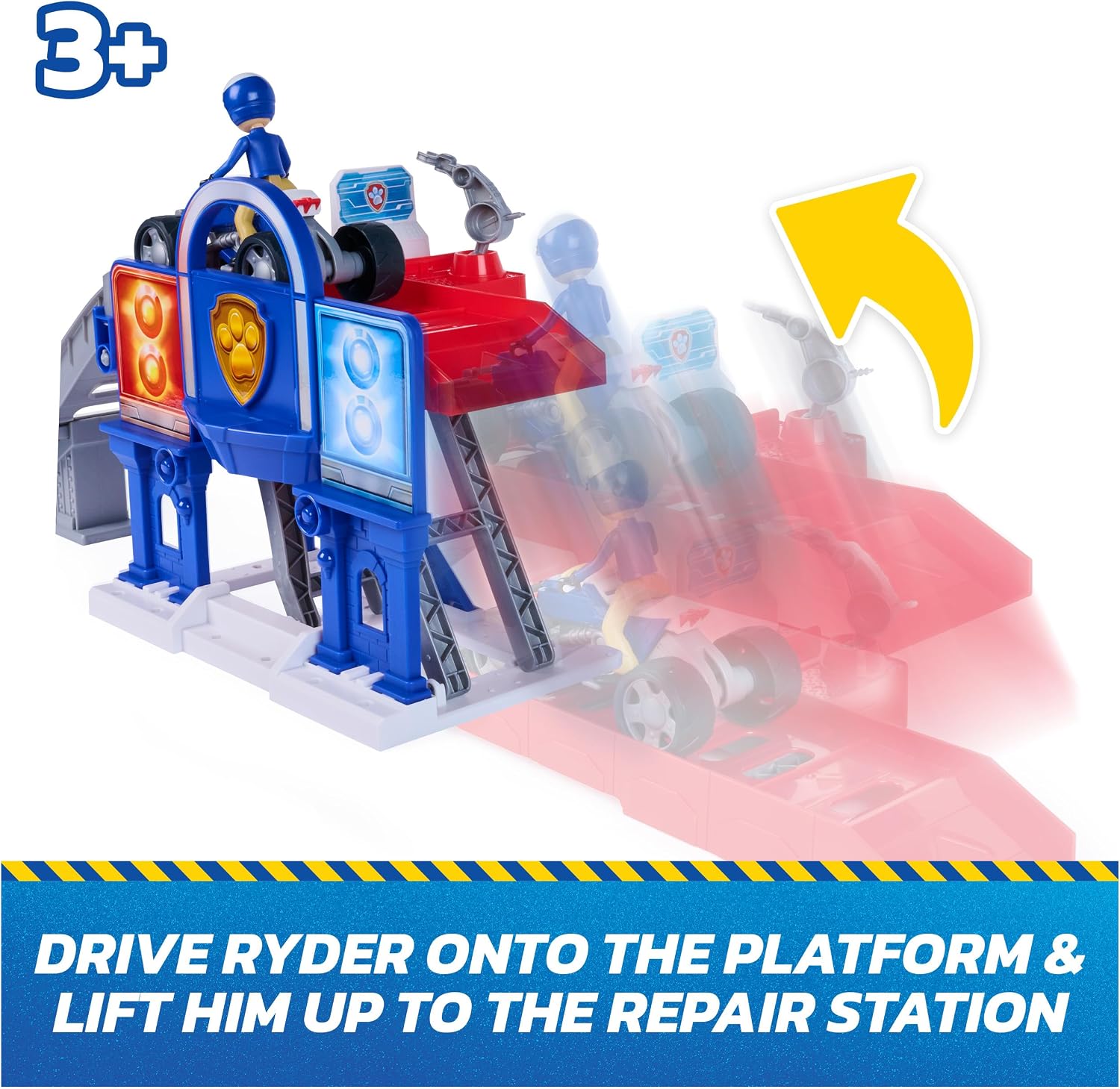 Detalle de Paw Patrol Search & Rescue Lift N Repair Playset with Ryder Action Figure – Over 30-Inch Track, Moving Claw Arm and Ramp
