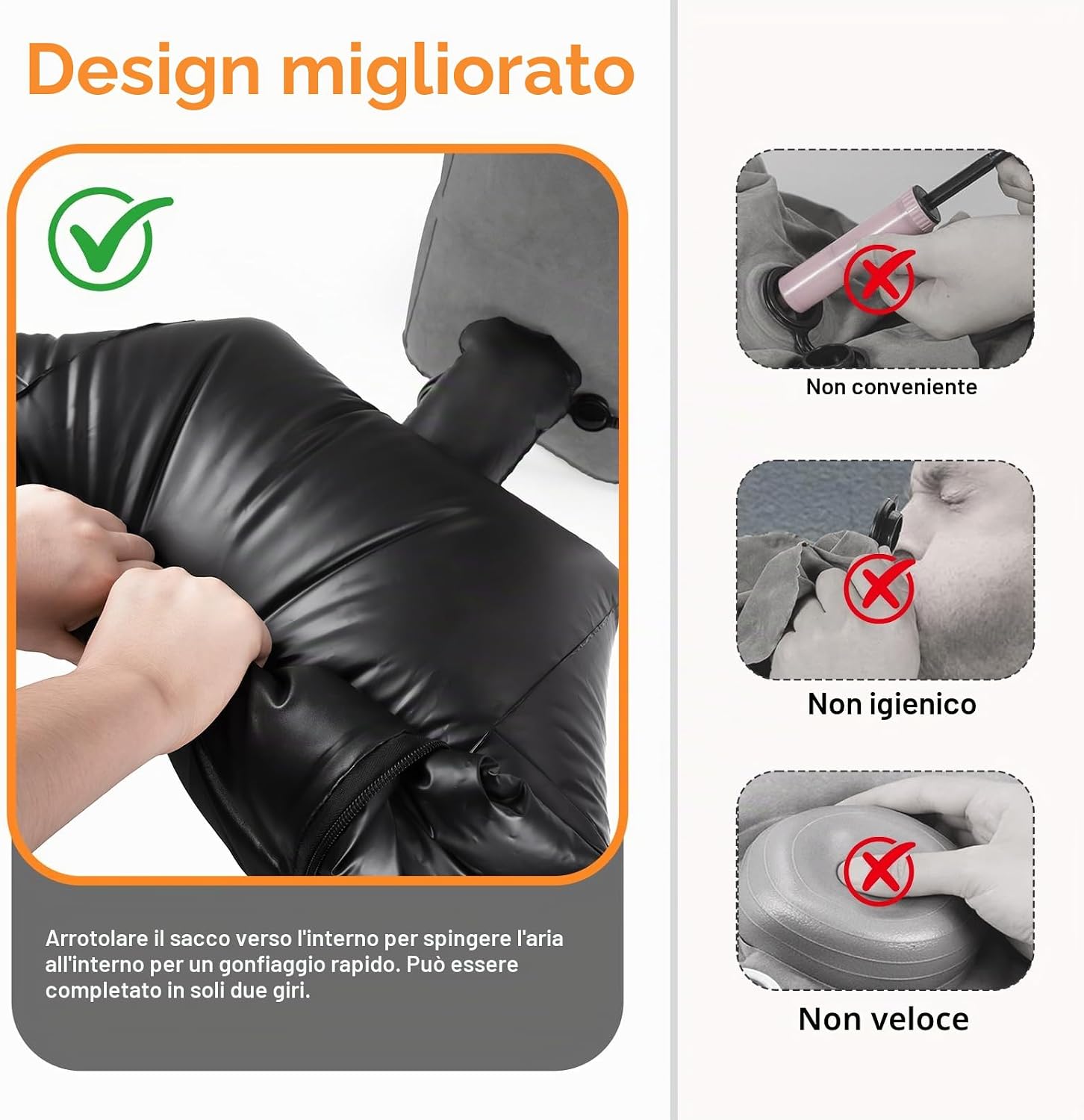 Detalle 2 de Maliton poggiapiedi gonfiabile per aereo (borsa inclusa) – poggiapiedi da viaggio regolabile, grigio scuro