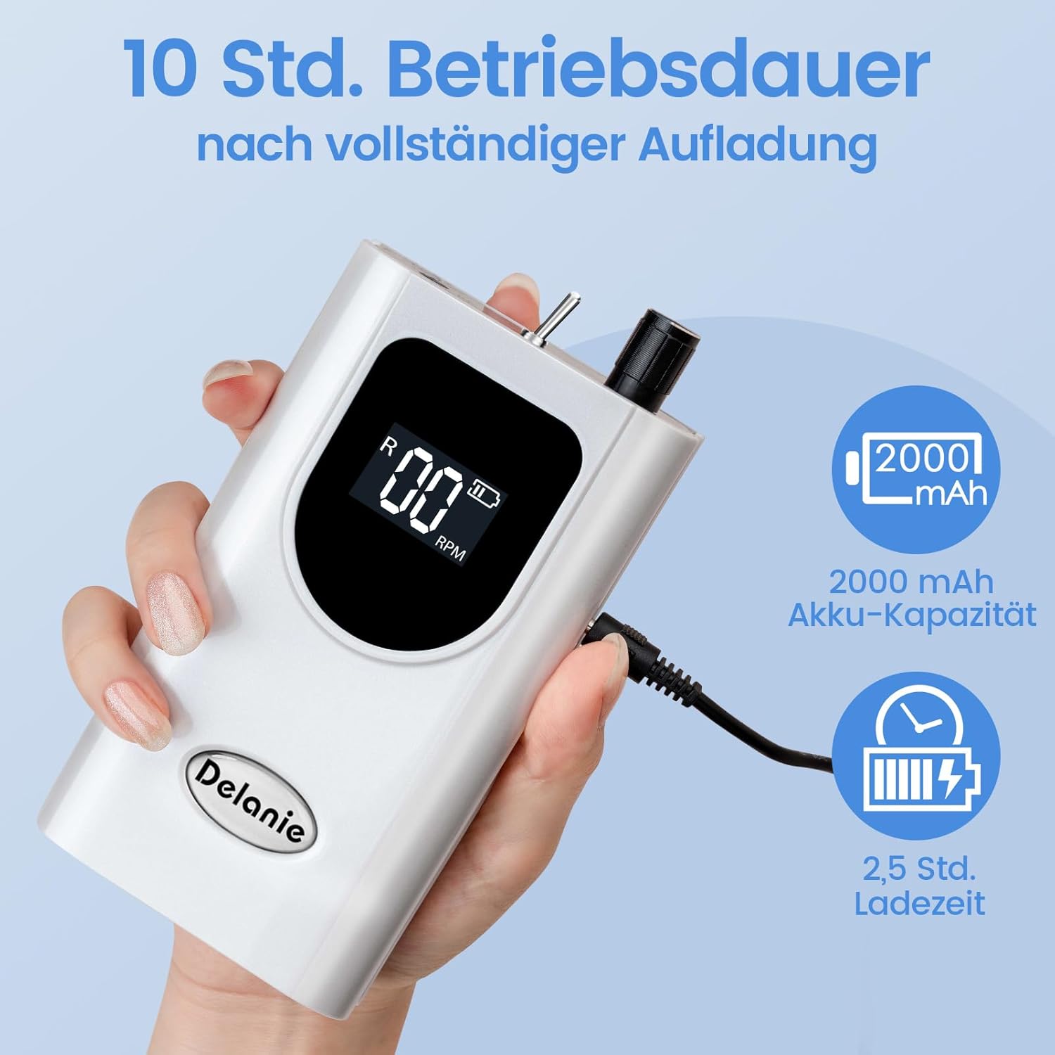 Thumbnail 2 de Delanie Nagelfräser Elektrisch 35000 U/min – kabelloser Akku-Nagelfräser für Acrylnägel und mehr