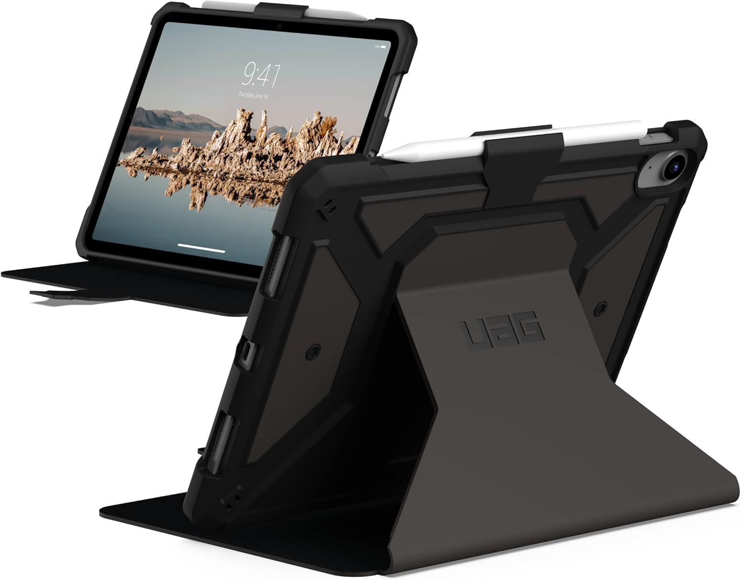 Detalle de UAG Metropolis SE – etui do iPada 10. gen. z podstawką i uchwytem na Apple Pencil