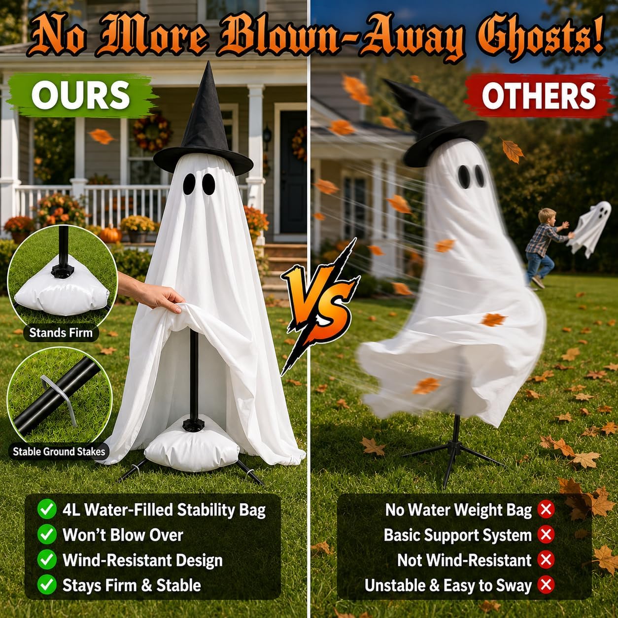Thumbnail 3 de Light-Up Halloween Ghost Decorations, 5 ft
