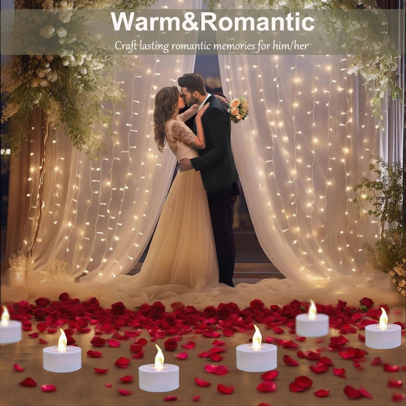 Thumbnail 2 de Jialine Battery Tea Lights (100 pack) – realistic flickering flameless LED tealights for events and home