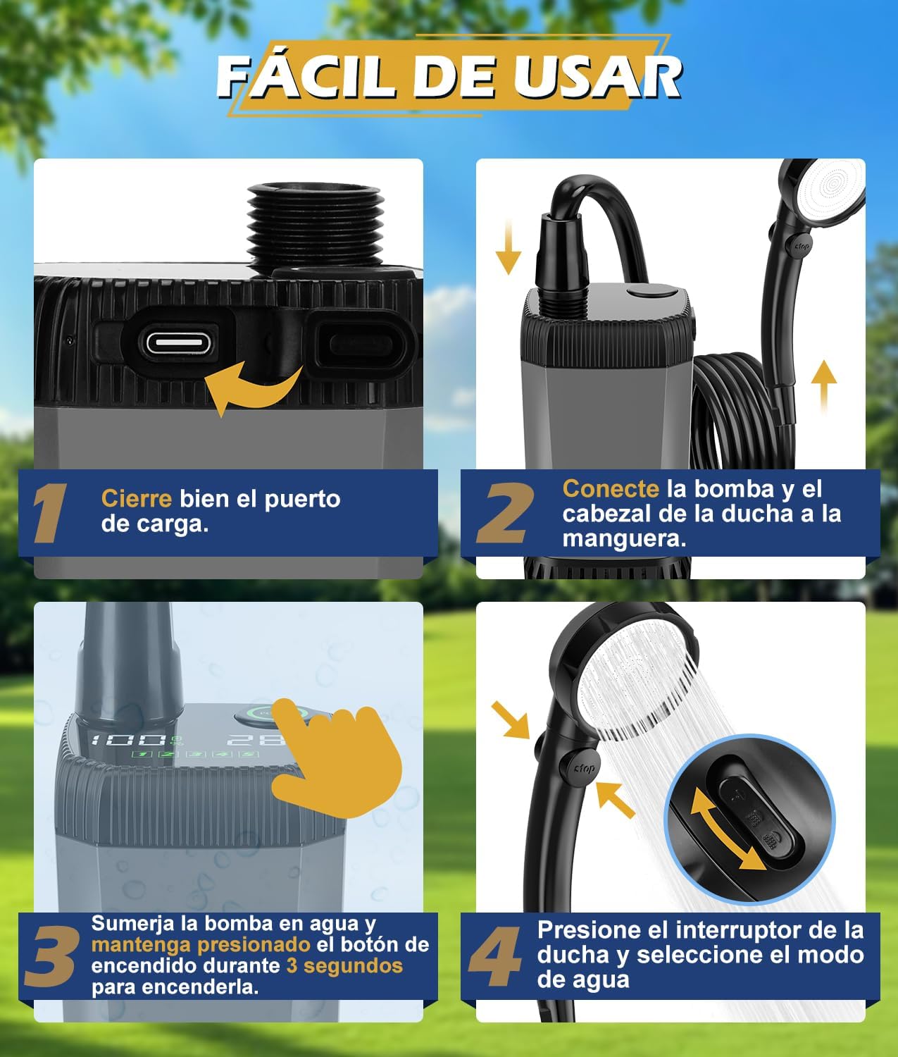 Detalle 1 de WADEO Ducha de Camping portátil 120 minutos