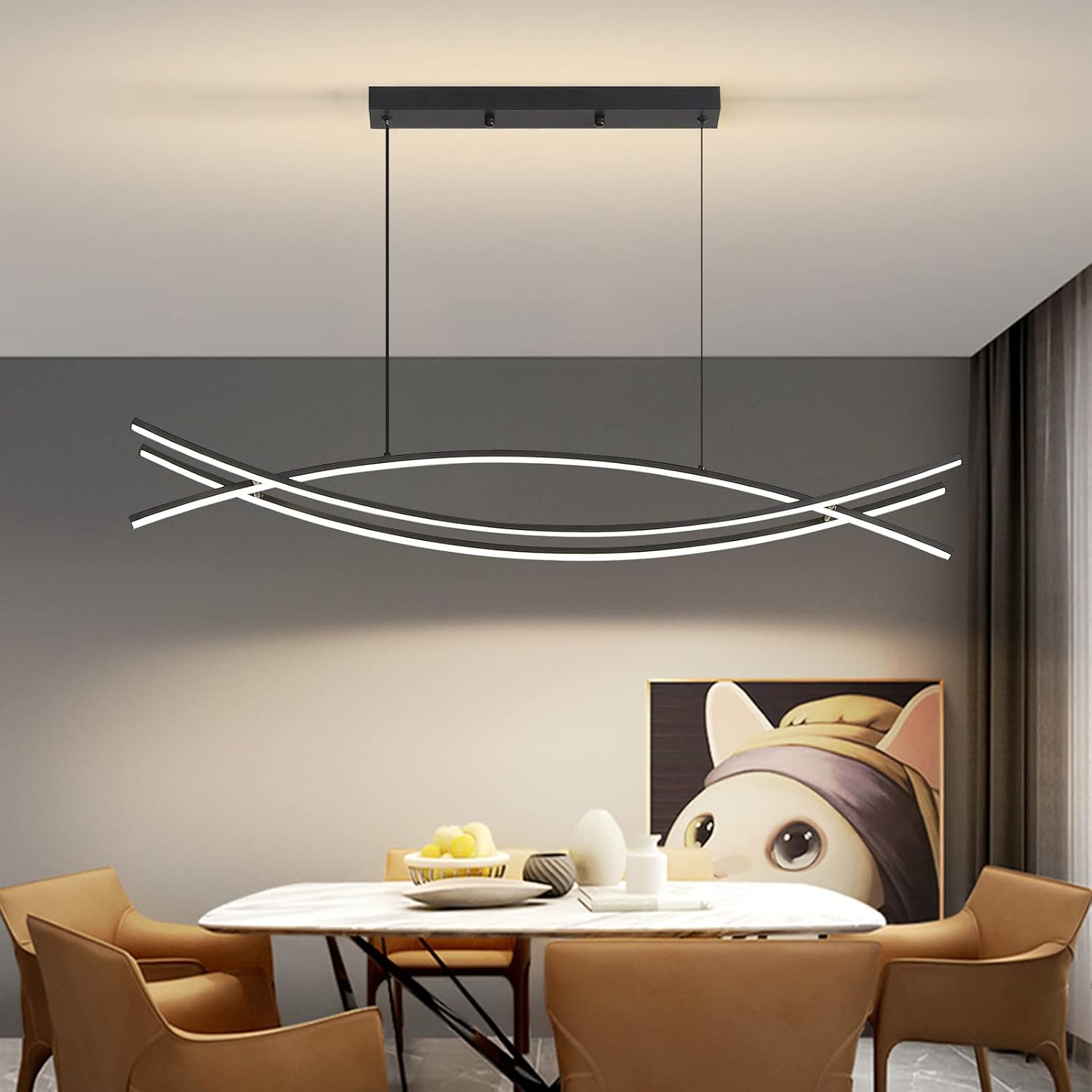 Detalle de Mikeru 120 cm verstellbare Pendelleuchte in Schwarz mit LED, 3000/4500/6000 K und Dimmung