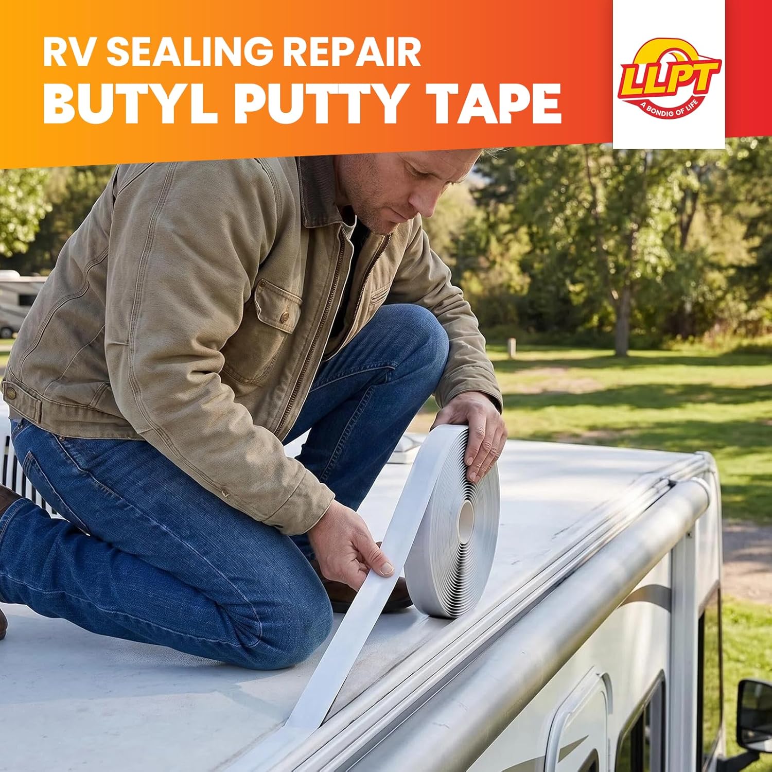 Detalle 2 de LLPT Butyl Seal Putty Tape (1 Pack, Black) – Water Tight Butyl Tape for RV Window, Boat & EPDM Roof Repairs