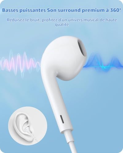 Detalle 2 de Écouteurs Filaires USB-C Kyxoovex pour iPhone 17/16/15 – Hi‑Fi Stéréo avec Micro et Contrôle du Volume