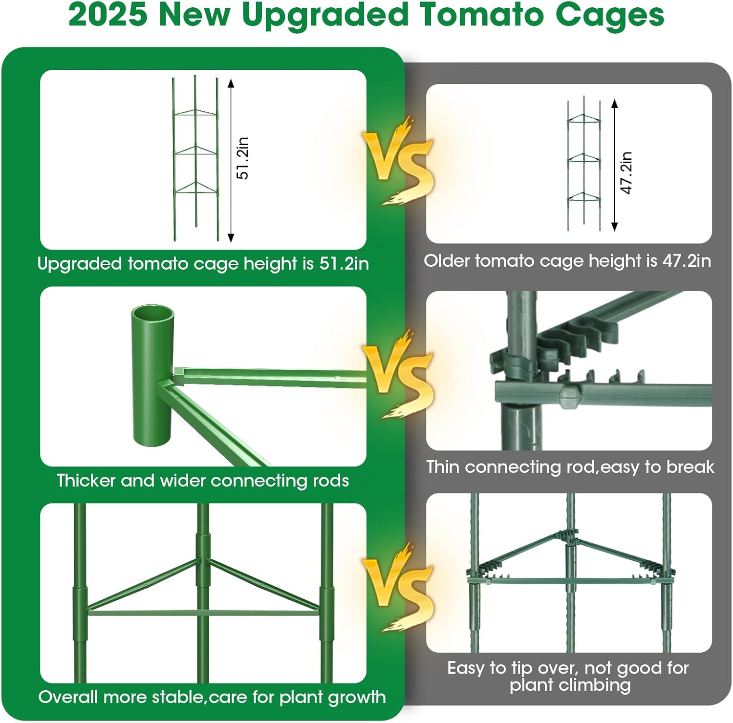 Thumbnail 2 de MQUPIN Tomato Cage and Plant Trellis – 130cm Adjustable Support Stand (3 Packs)