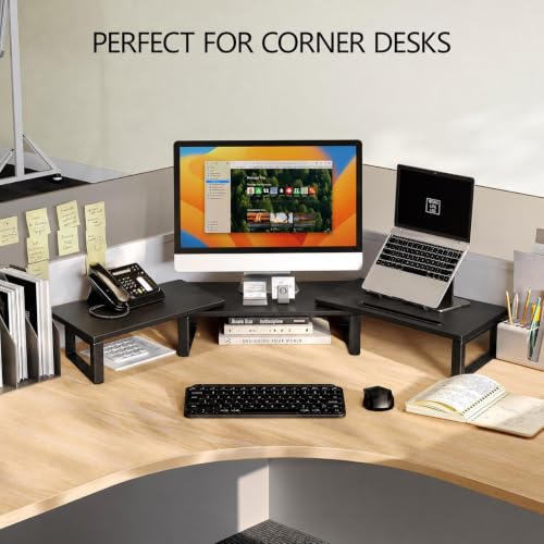 Thumbnail 6 de DOMSHOCT Dual Monitor Stand Riser with Open Bottom Storage – 75kg Capacity, Adjustable Length and Angle, Black