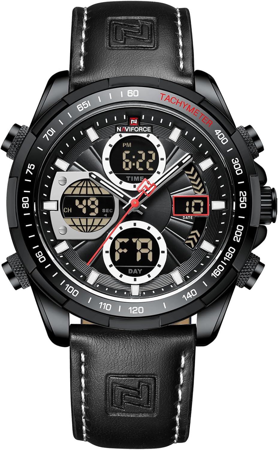 Thumbnail 6 de Naviforce Orologio da uomo militare: digitale/analogico al quarzo, impermeabile e multifunzione con cinturino in pelle