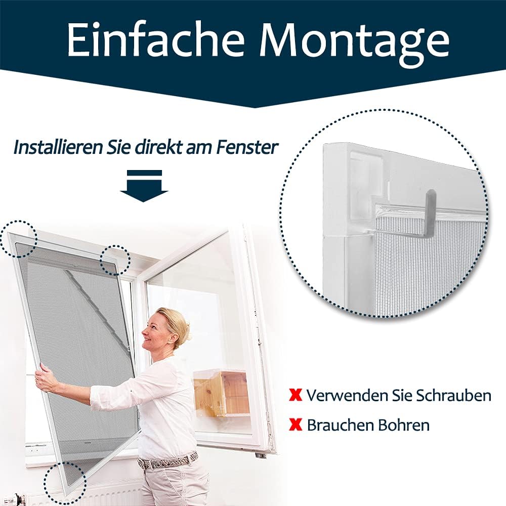 Thumbnail 2 de UISEBRT Insektenschutz Fliegengitter Fenster mit Alurahmen – 120×140 cm, Weiß (ohne Bohren, kein Schrauben)