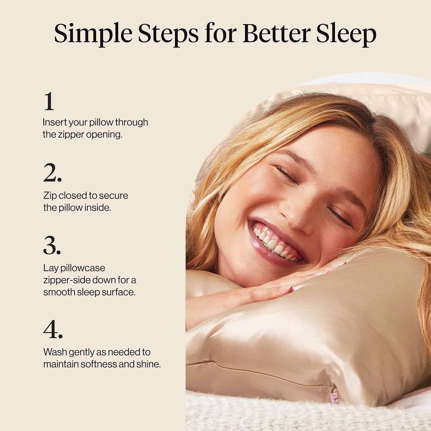 Thumbnail 6 de Kitsch Satin Pillowcase with Zipper, King Size, Champagne