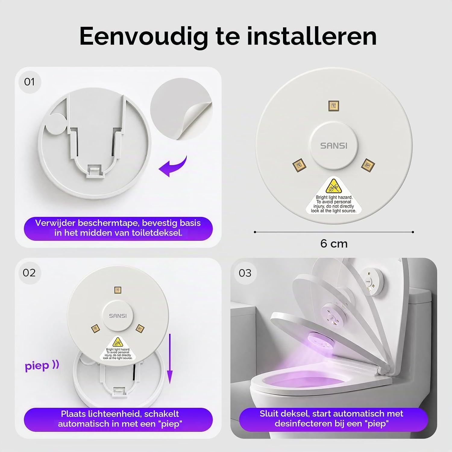 Thumbnail 6 de SANSI UV-toiletlamp 275 nm UVC met sensor en USB-C-oplaadbare batterij