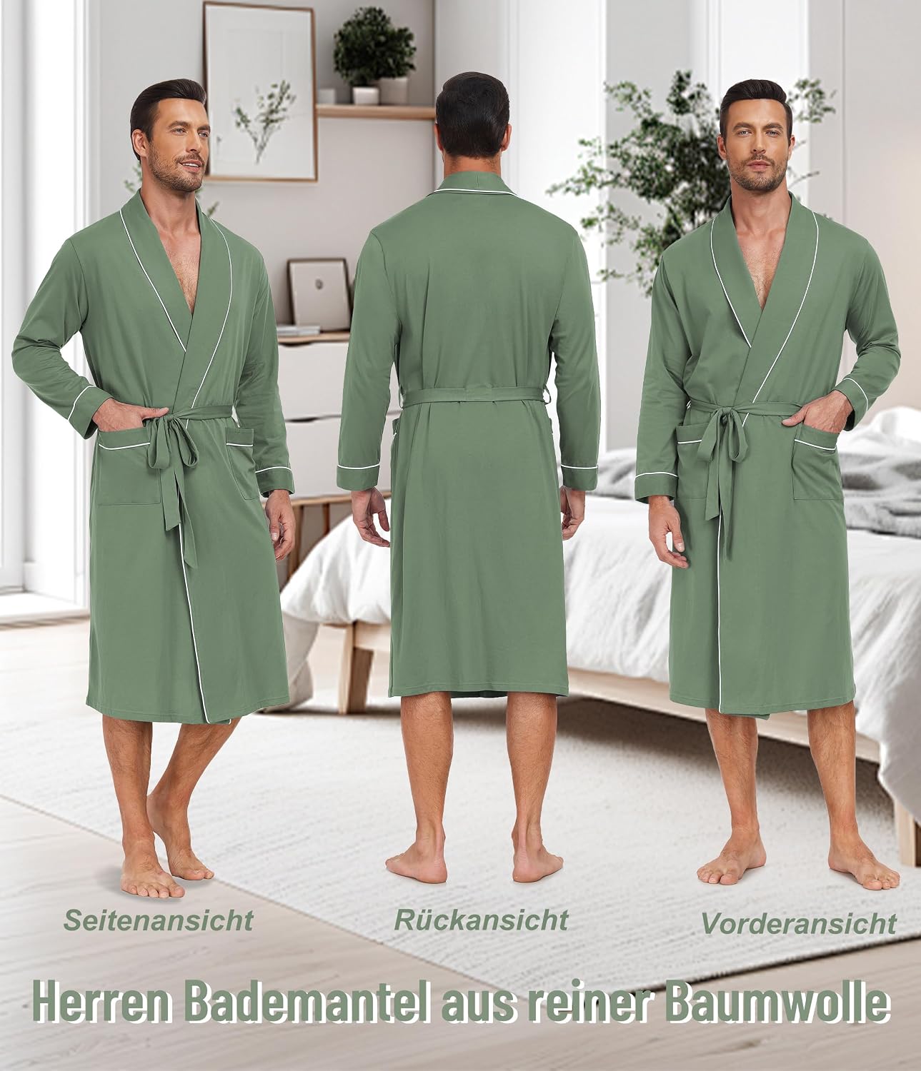 Thumbnail 1 de COLORFULLEAF Herren-Bademantel Leicht aus 100% Baumwolle – Vielseitig, atmungsaktiv und komfortabel