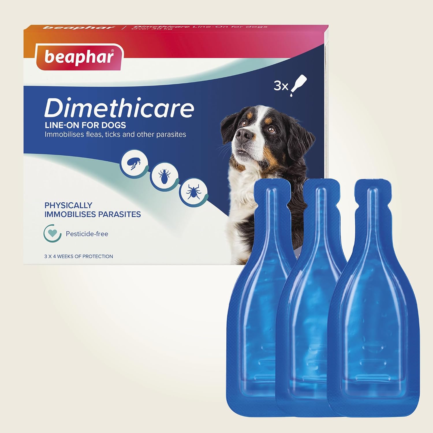Detalle de Beaphar Dimethicare Line-On Flea & Tick Control for Large Dogs Over 30kg (3 x Pipettes)