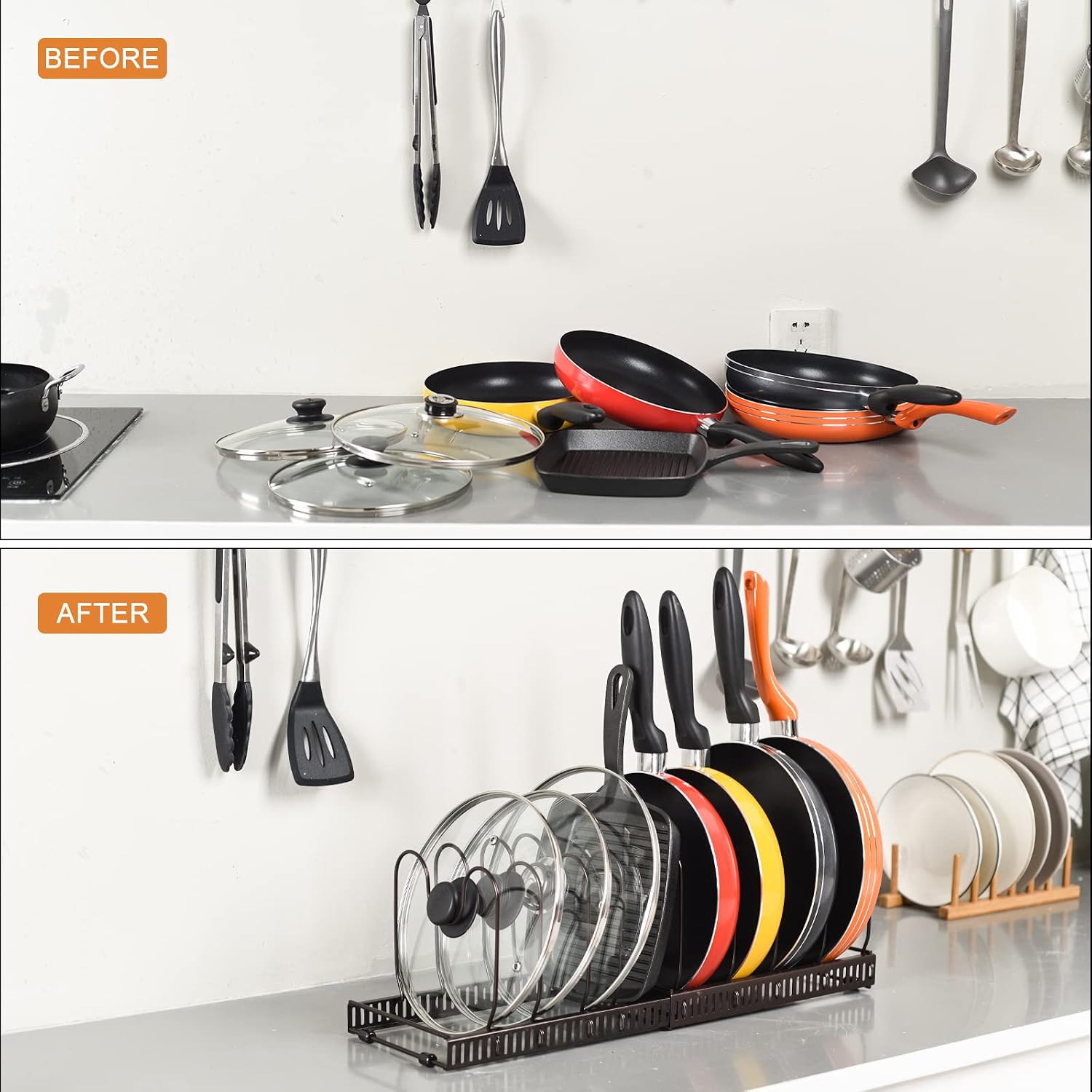 Detalle de Toplife Pots and Pans Organizer Rack for Cabinet and Countertop