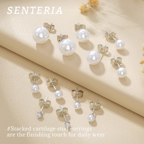 Detalle de Senteria 6 Pairs Pearl Stud Earrings for Women – Hypoallergenic 3/4/5/6/8/10mm Sterling Silver