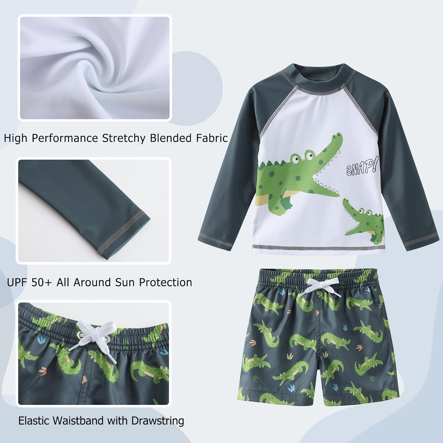 Thumbnail 2 de Aisyee Baby Boy Swimsuit Long Sleeve with Board Shorts (6 Months–5 Years)