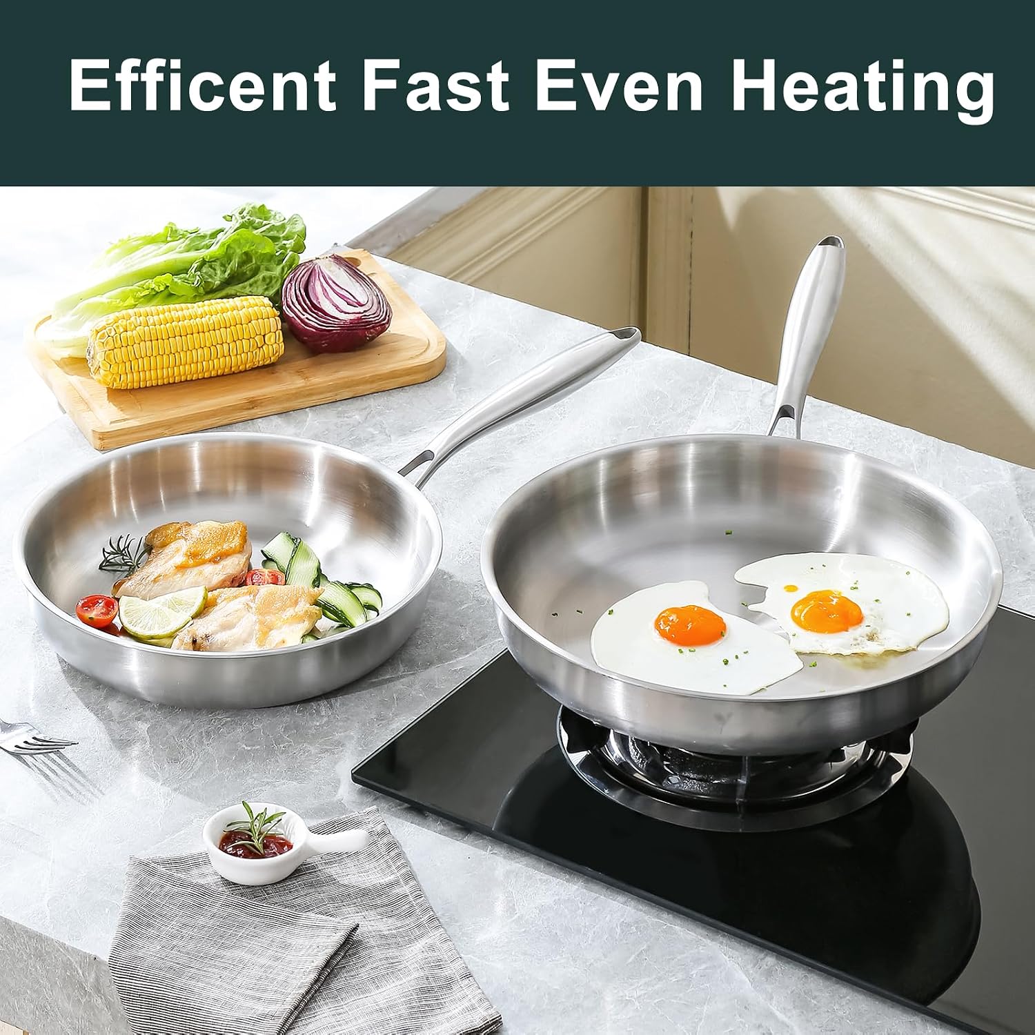Thumbnail 4 de Nontoxicook Tri-Ply Stainless Steel Frying Pan 28cm