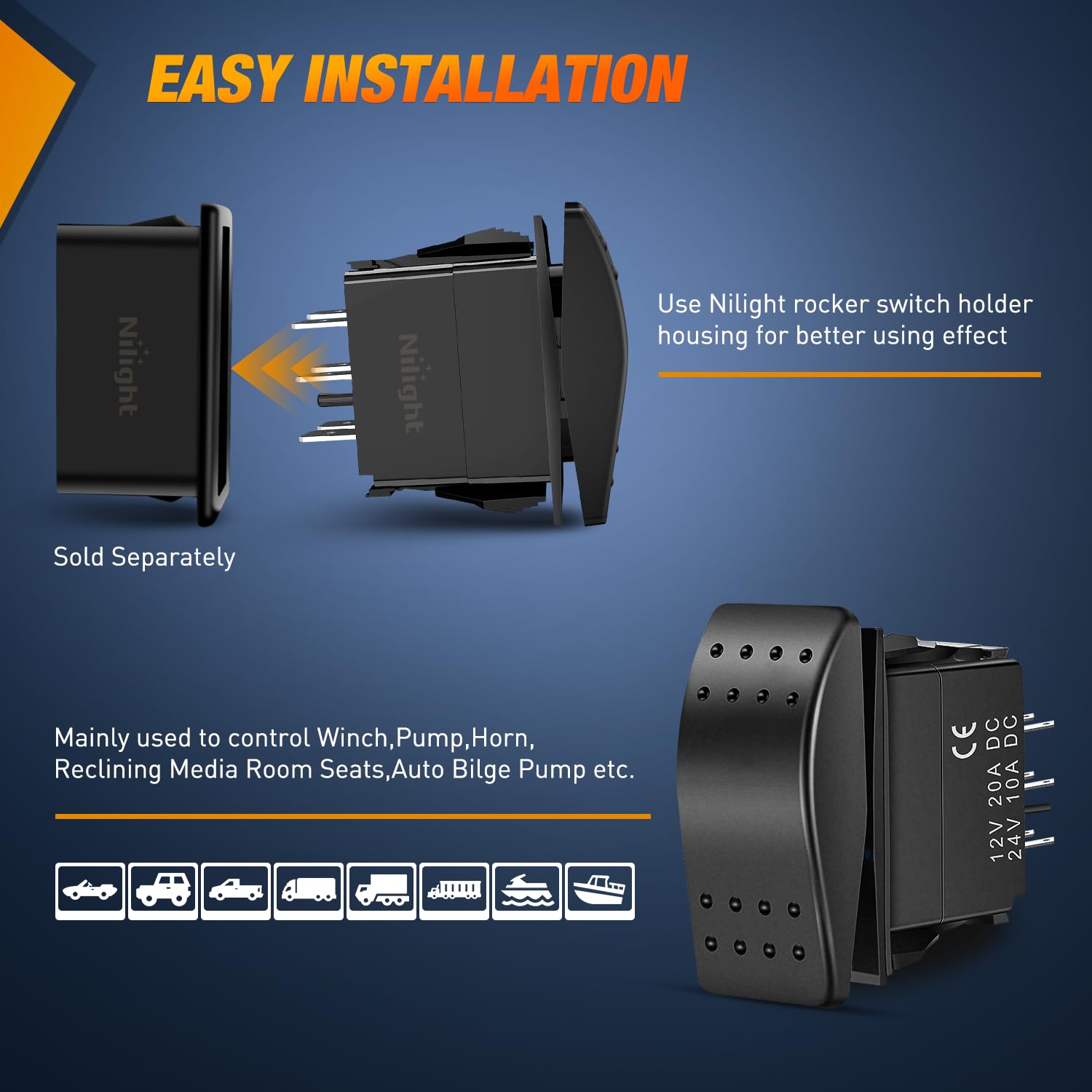 Detalle de Nilight 2-Pack 6-Pin Waterproof Momentary Rocker Switches (ON)-Off-(ON) DPDT