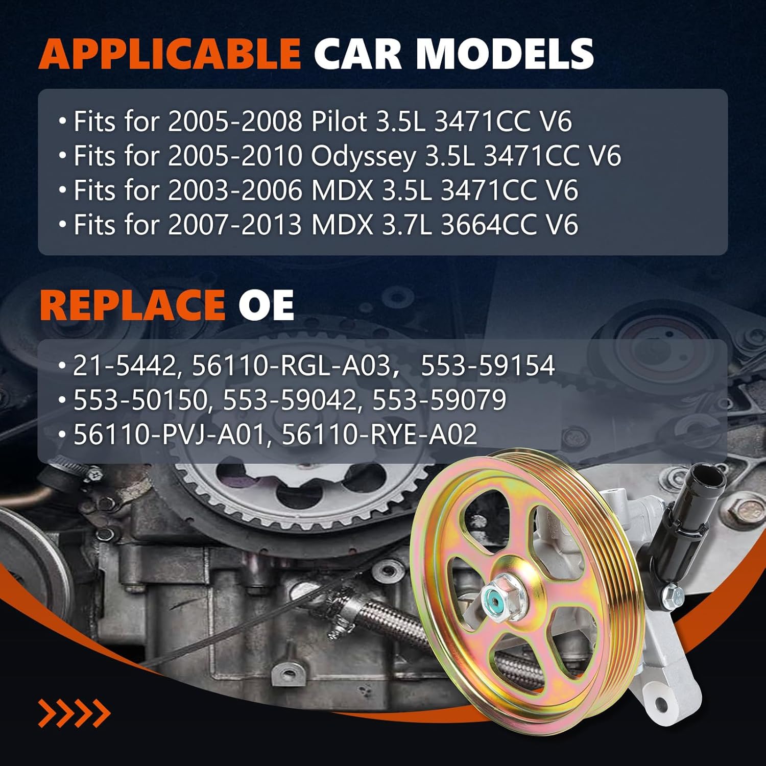 Thumbnail 1 de Daysyore 21-5442 Power Steering Pump (Replaces 56110-RGL-A03, 56110-PVJ-A01, 56110-RYE-A02) for Select Honda Models