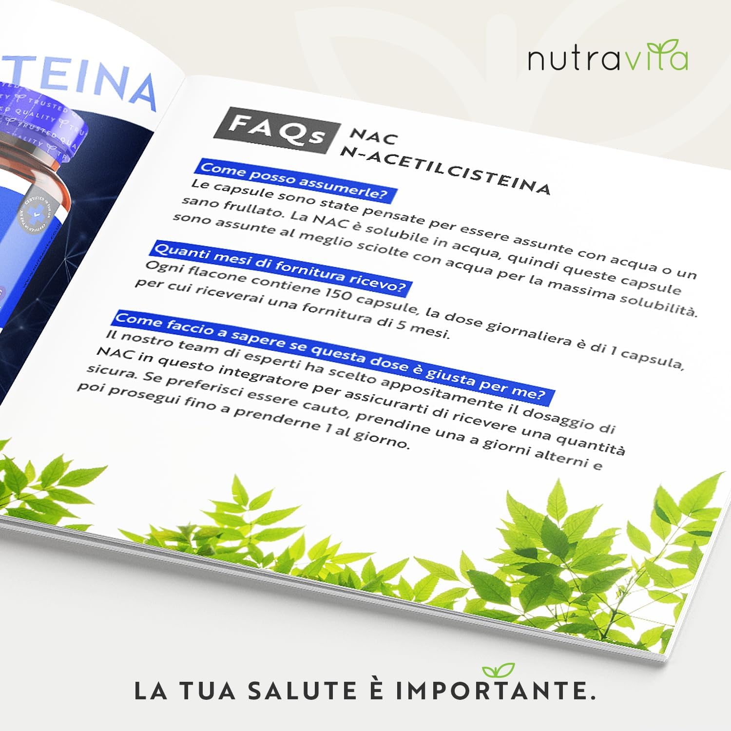 Detalle de NAC N-Acetil-Cisteina 600 mg di Nutravita – Integratore vegan 150 capsule