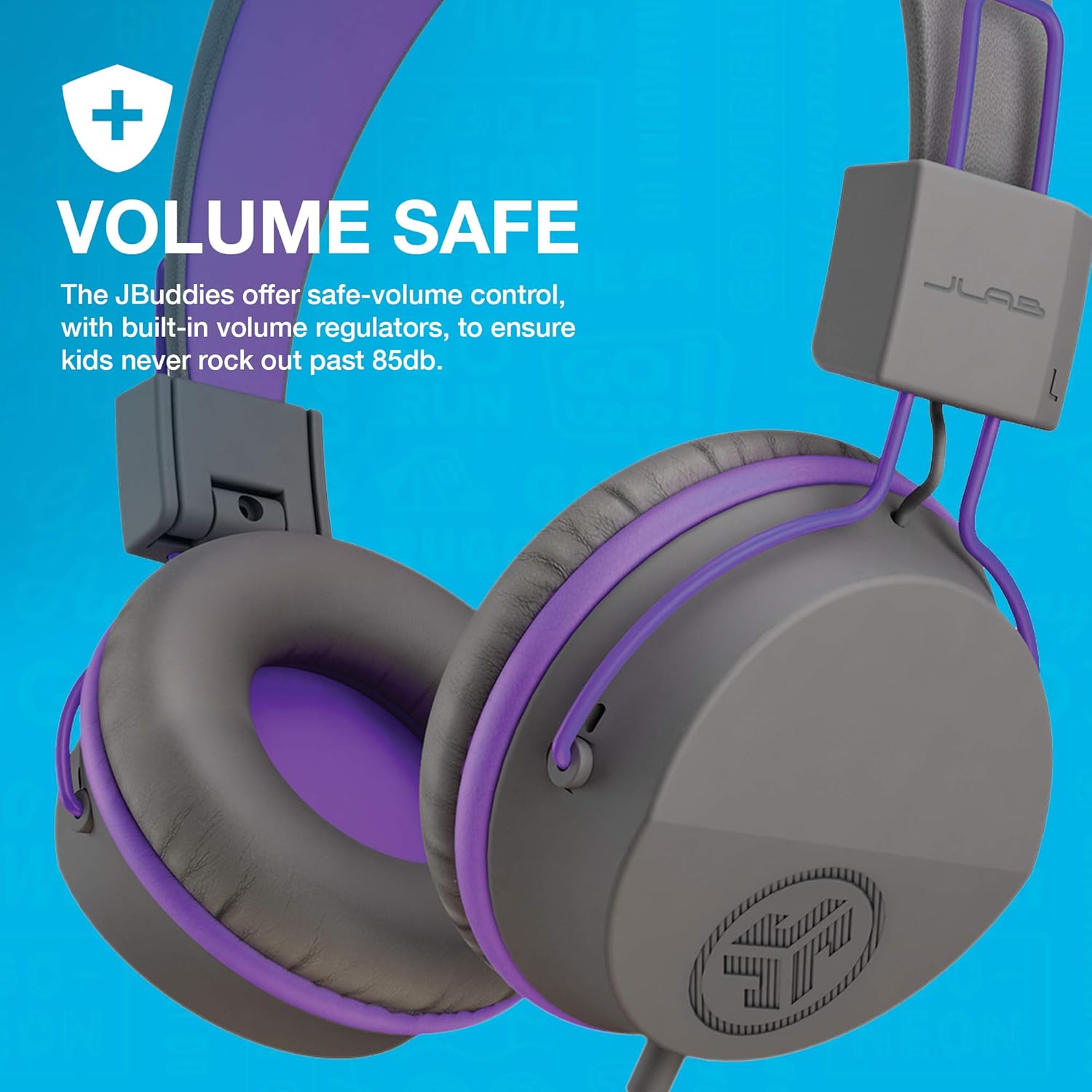 Thumbnail 2 de JLab JBuddies Studio – Casque filaire on-ear pour enfants avec micro et limiteur de volume (Graphite/Violet)