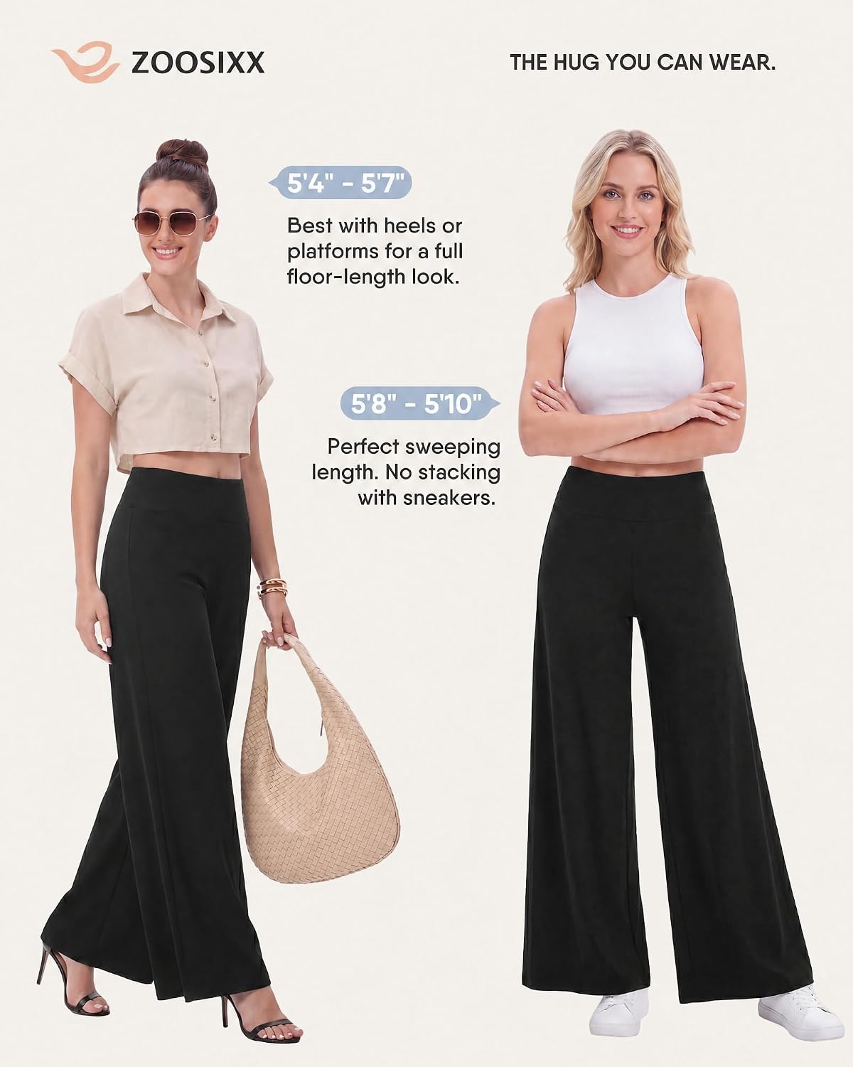 Detalle de ZOOSIXX Wide Leg Palazzo Pants for Women (High-Waist Stretch Lounge Pants)