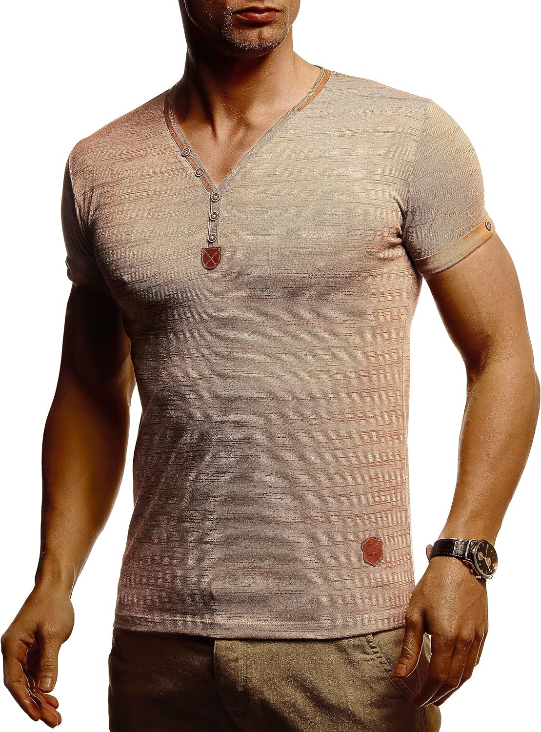 Detalle de Leif Nelson T-Shirt Uomo Estate Collo V – Maglietta Basic in Cotone, Taglio Regular Fit