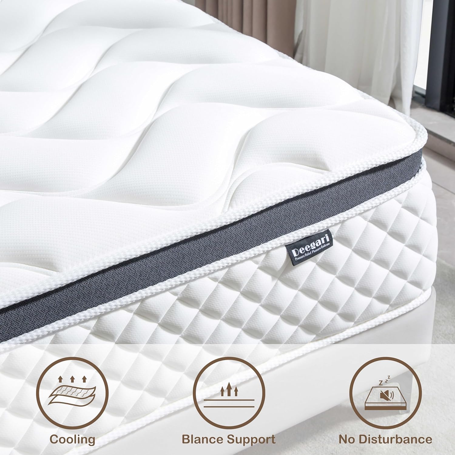 Thumbnail 4 de Deegari Double Mattress 4FT6, 10 Inch Pocket Sprung with Memory Foam – Medium Firm, 135x190x25cm