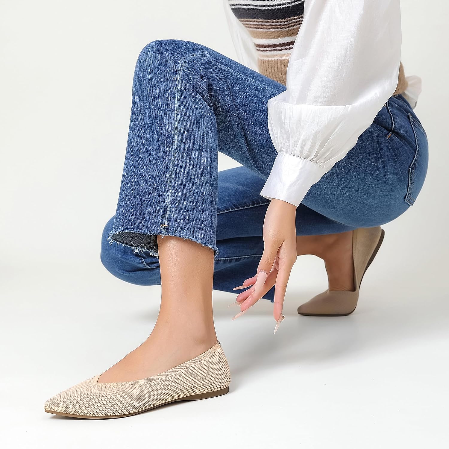 Detalle de AprCoco Knit Ballet Flats with Pointed Toe — Lightweight, Washable All-Day Comfort
