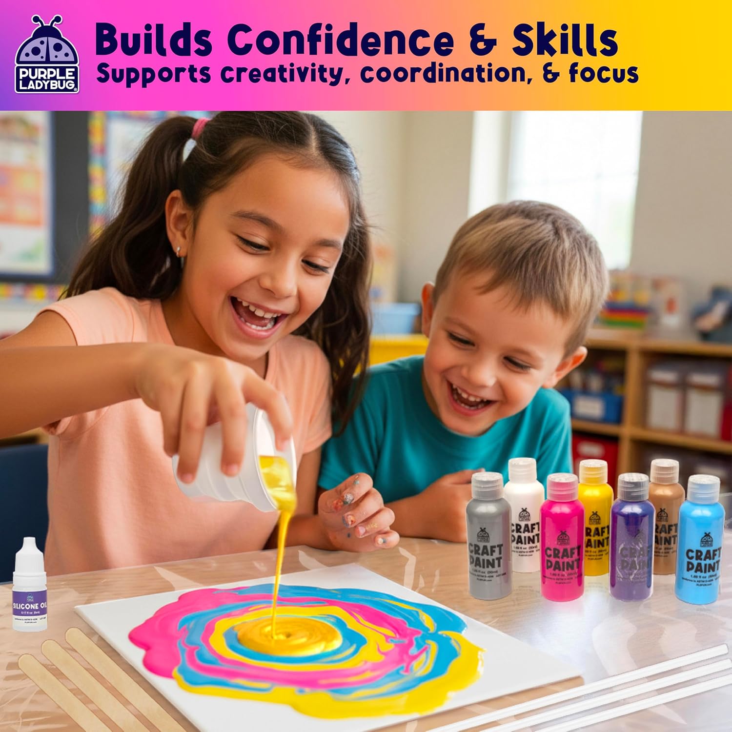 Detalle 2 de Purple Ladybug Paint Pouring Art Kit (Stellar Swizzle) for kids 6–12