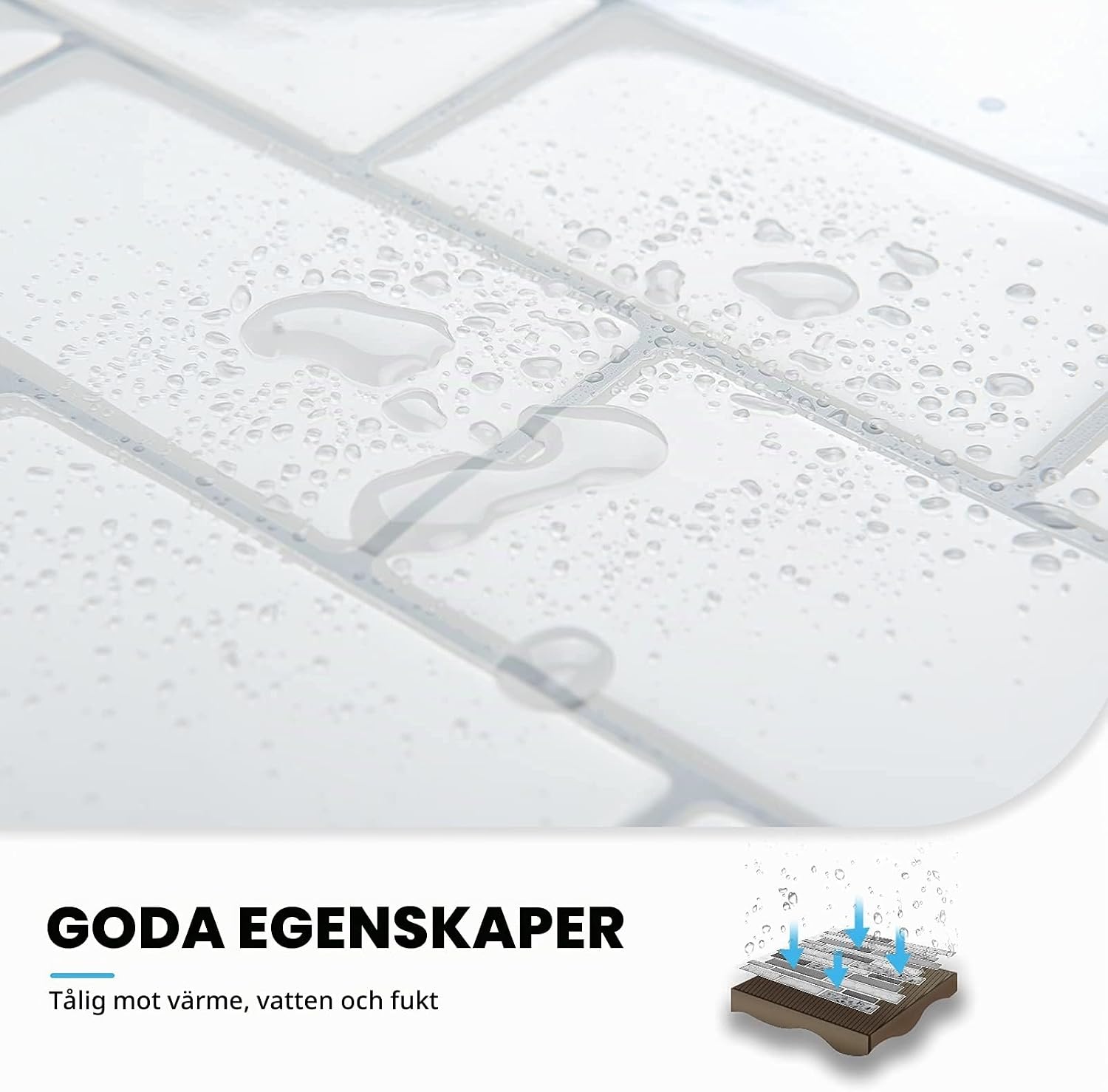 Detalle de Art3d självhäftande vinylplattor 30 x 30 cm, blank vit med grå fog